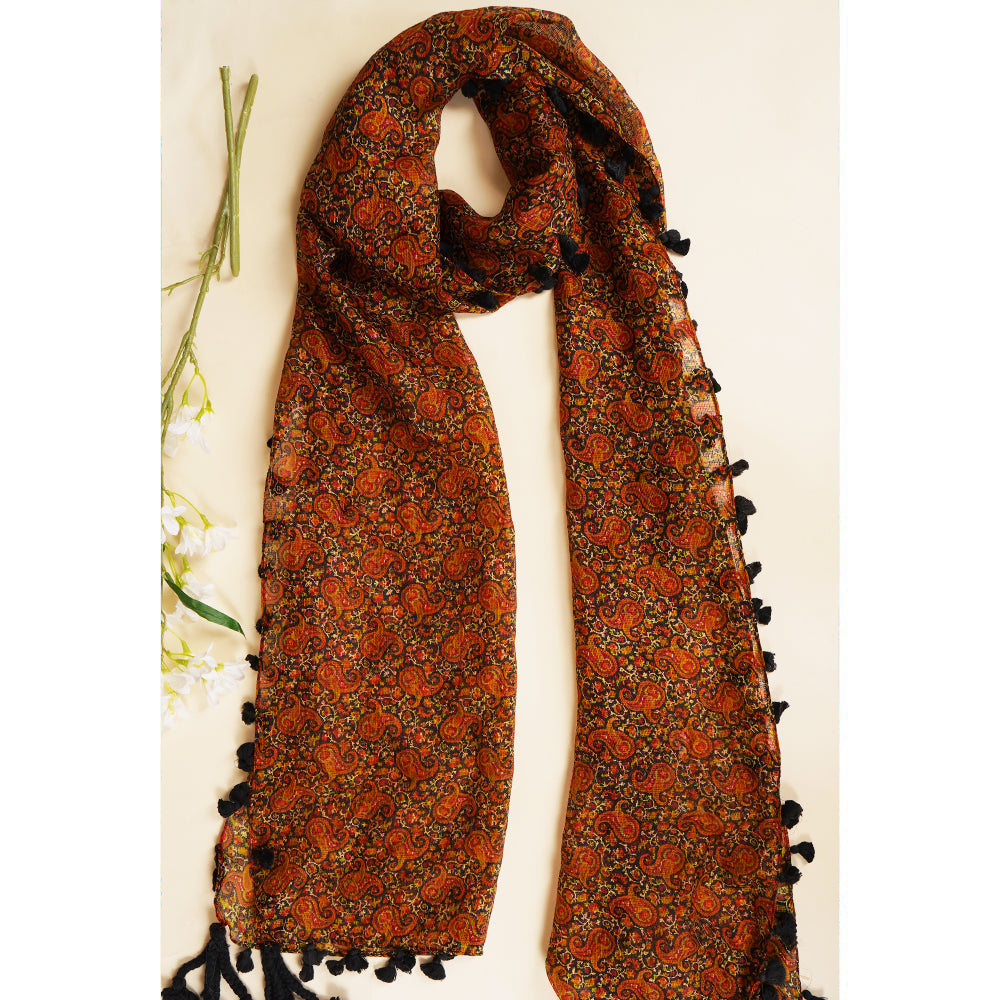 Multi Color Printed Kota Silk Stole with Tassels