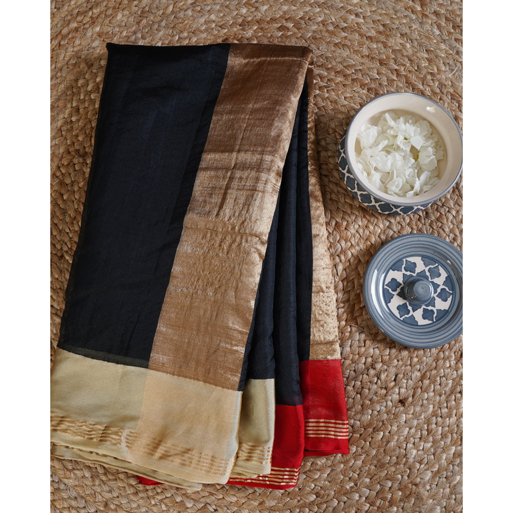 Black Color Handwoven Pure Silk Saree