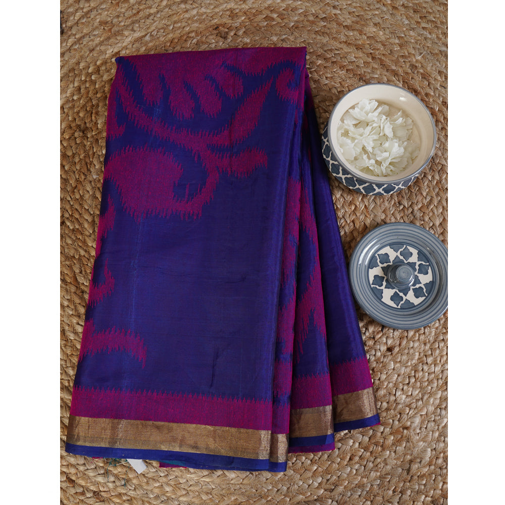 Multi Color Handwoven Jacquard Silk Saree with Blouse Piece