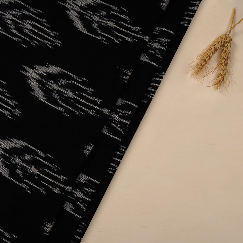 Black-White Color Handwoven Pure Cotton Ikat Fabric