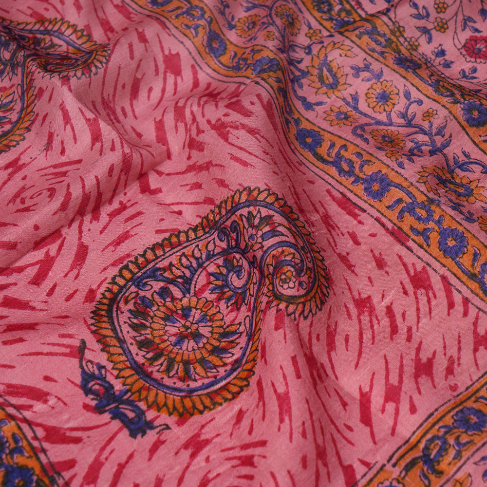Dull Pink Color Printed Mulberry Silk Stole