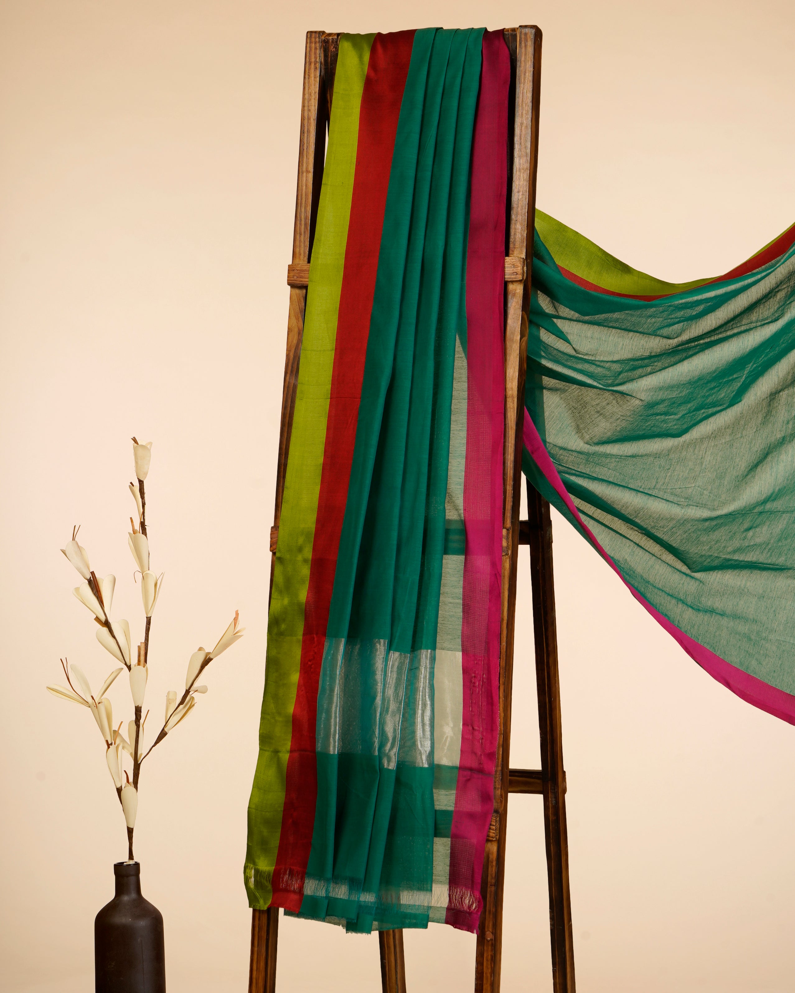Green Color Handwoven Cotton Dupatta