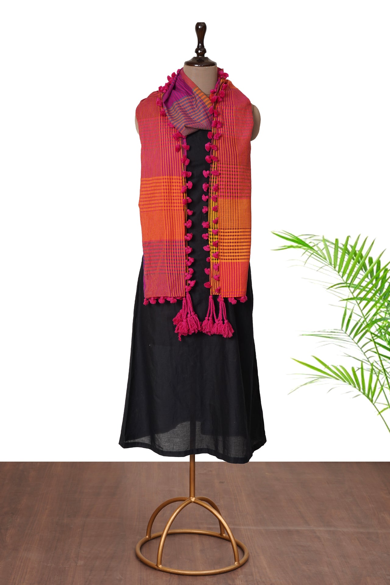 Multi Color Handwoven Cotton Silk Dupatta with Tassels