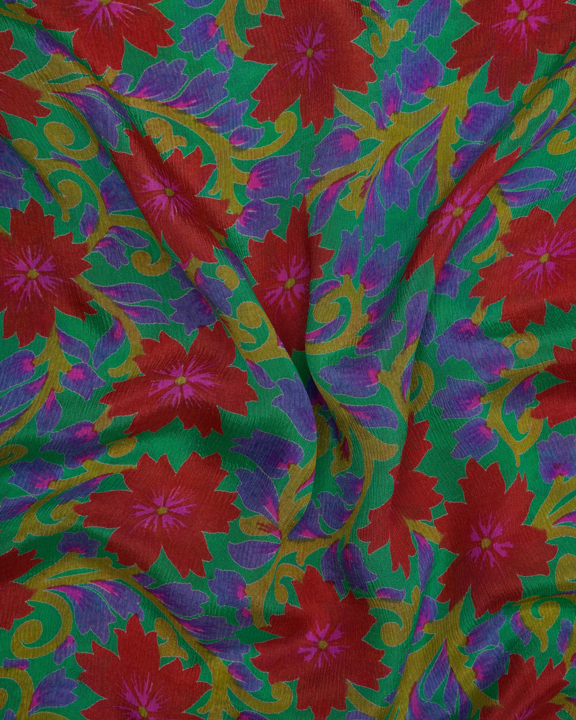 Multi Color Printed Silk Stole with Tassels