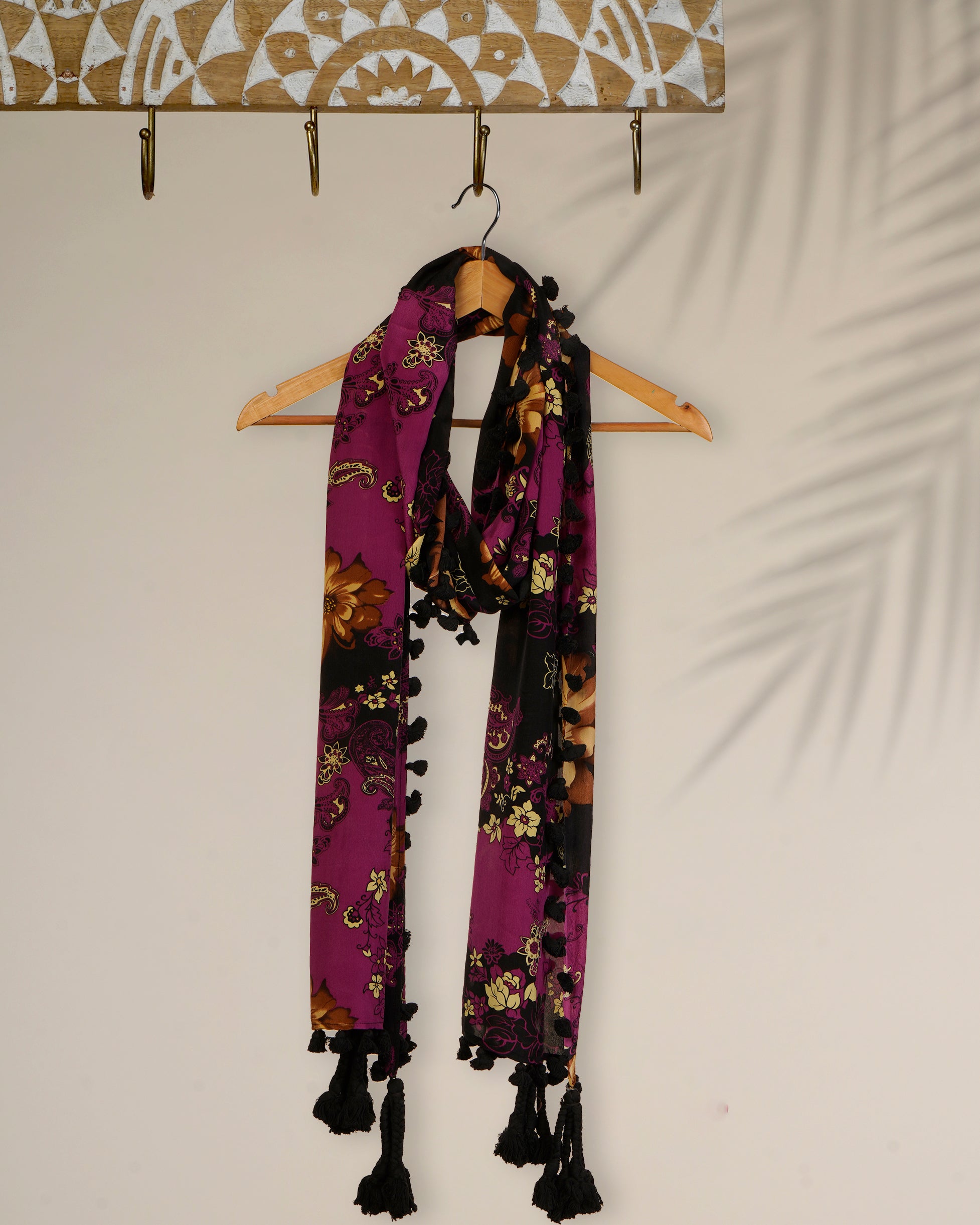 Multi Color Printed Silk Stole with Tassels