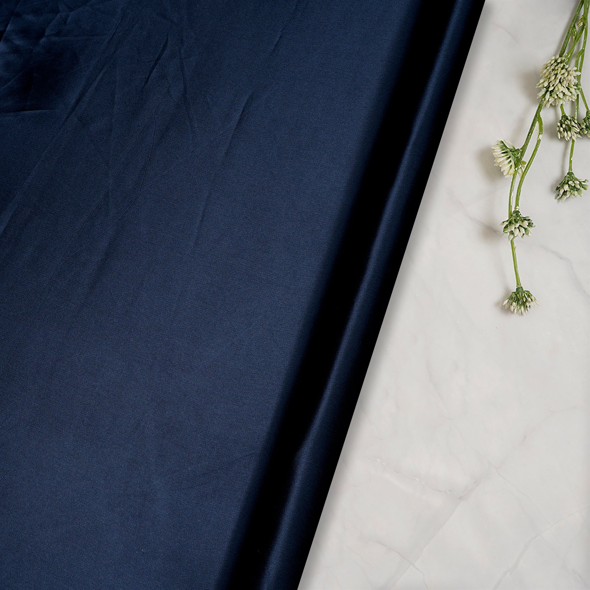 Navy Peony Color Piece Dyed Satin Silk Fabric