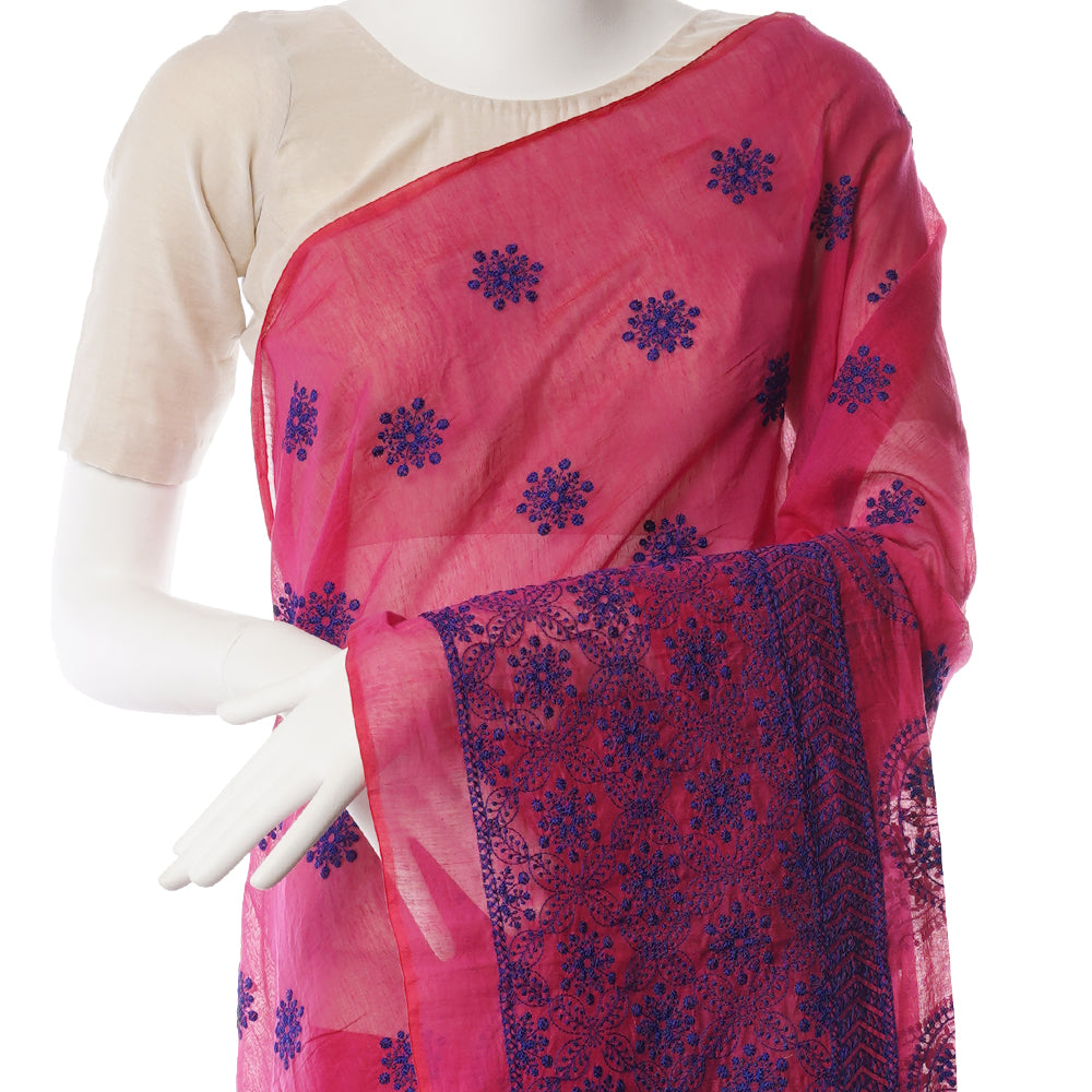 Pink Color Embroidered Pure Chanderi Saree