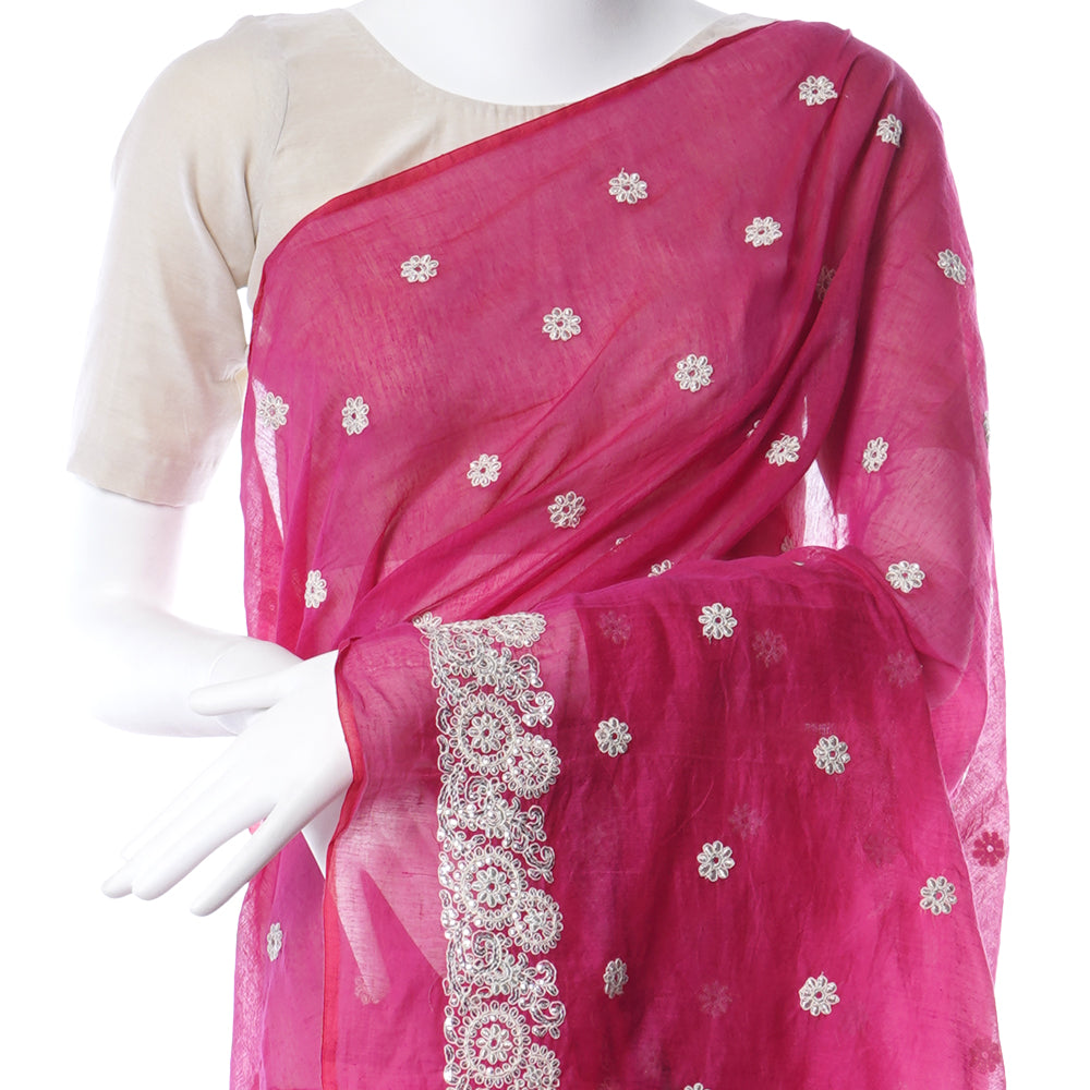 Pink Color Embroidered Pure Chanderi Saree