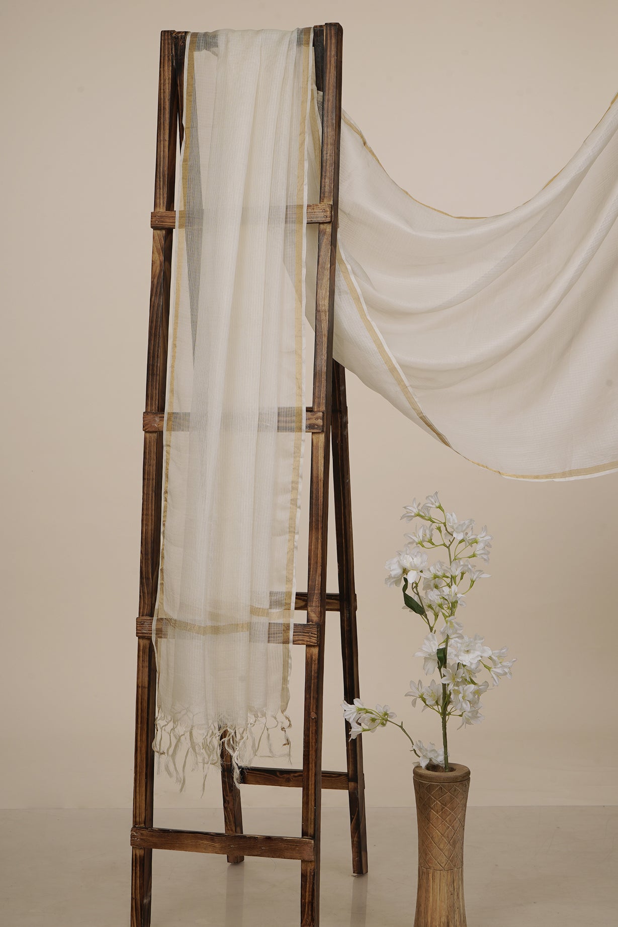 White Color Cotton Silk Kota Dupatta
