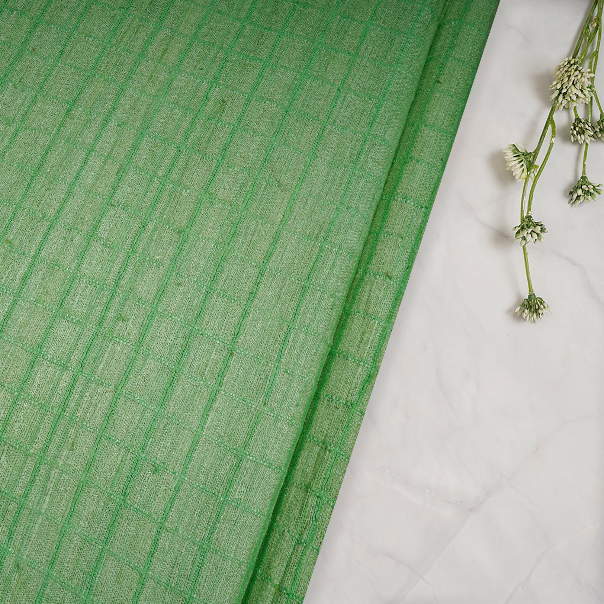 Pastel Green Check Pattern Jacquard Noile Silk Fabric