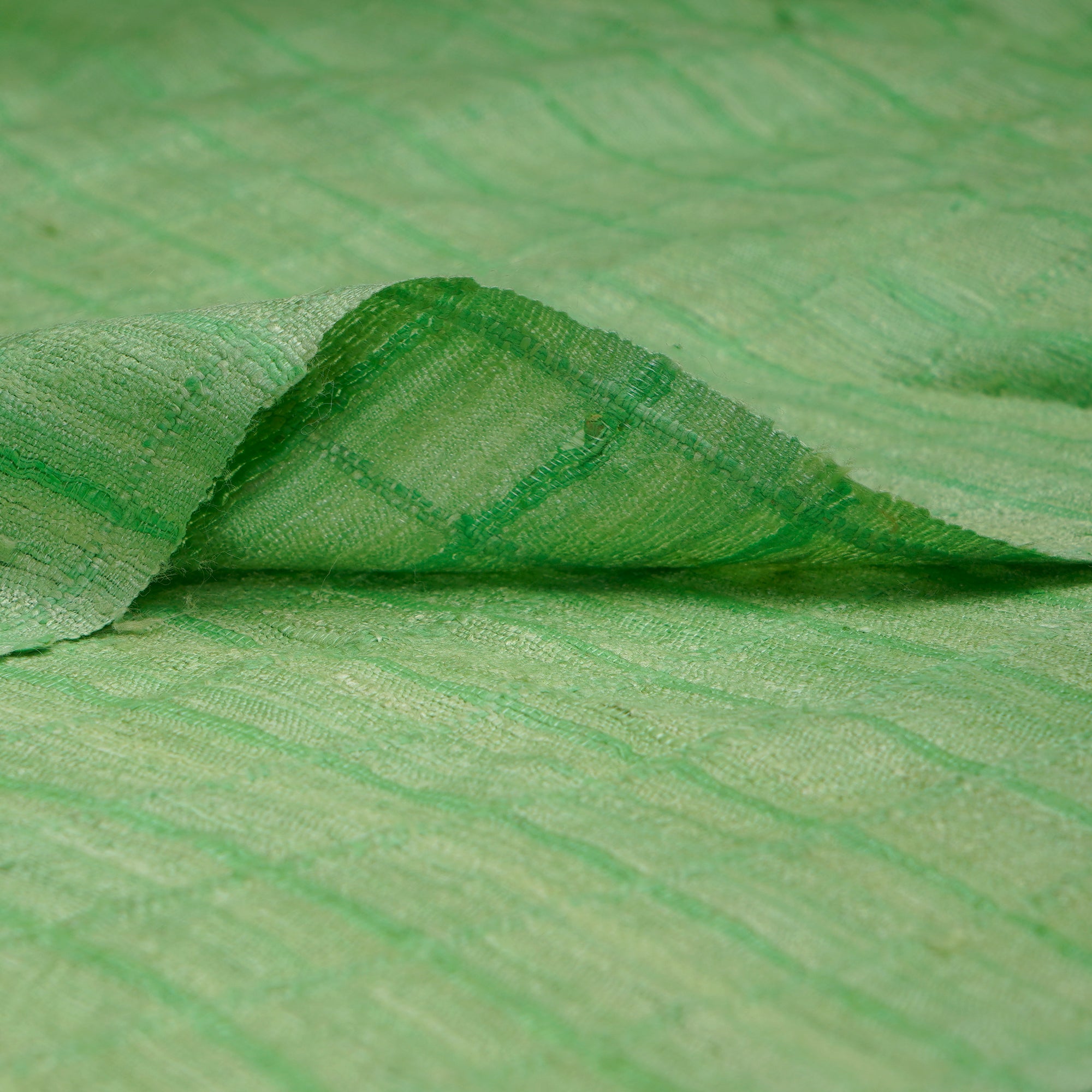 Pastel Green Check Pattern Jacquard Noile Silk Fabric