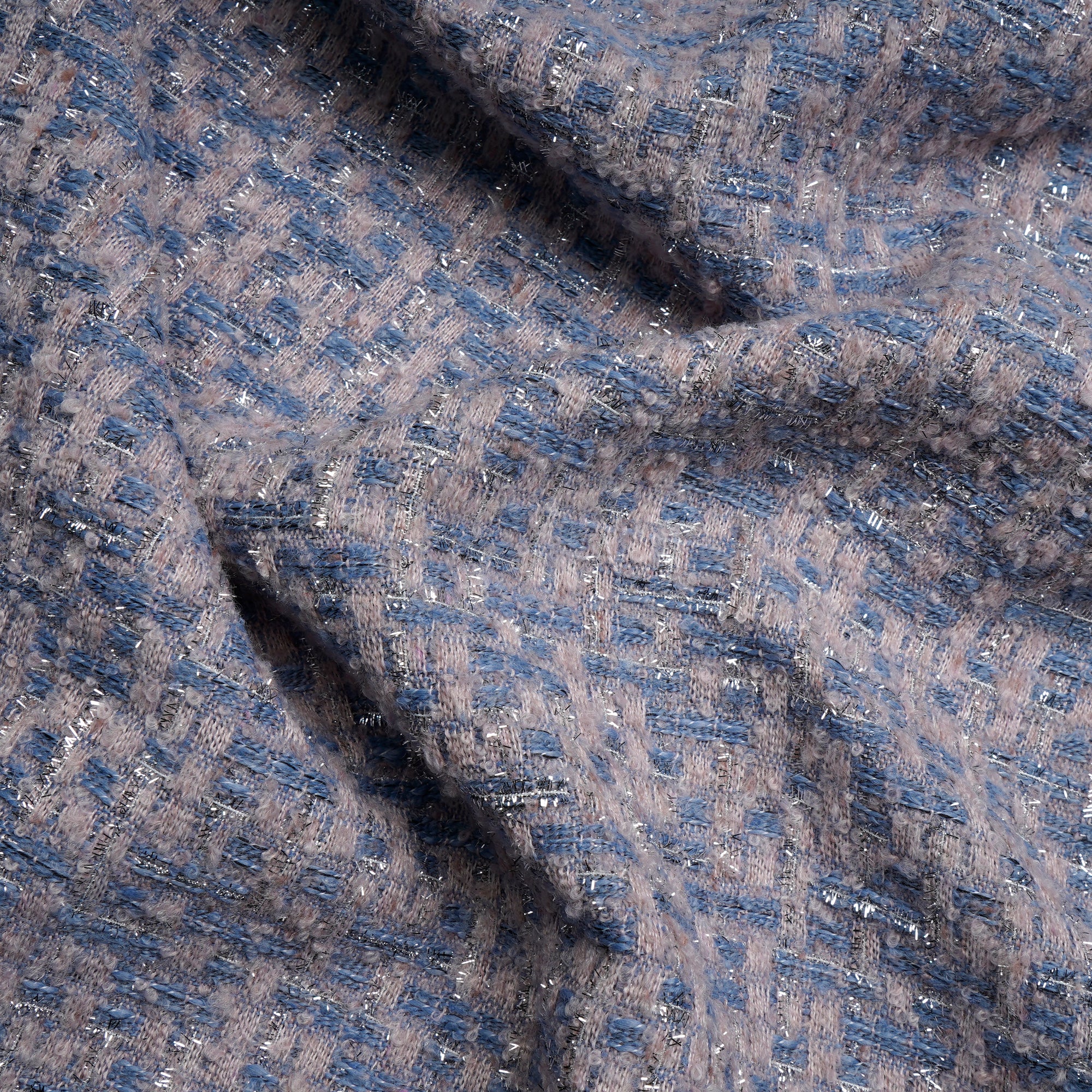 Peach-Blue Premium Shimmer Imported Tweed Fabric (60" Width)