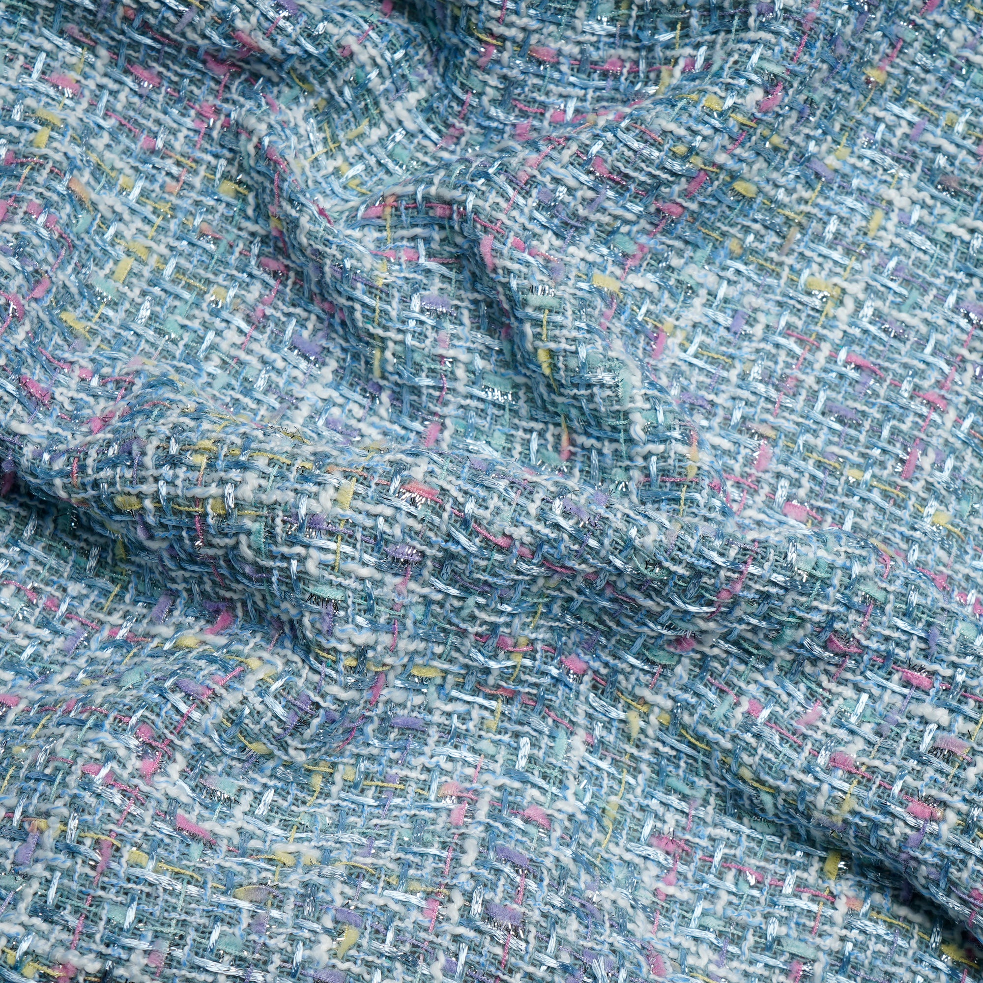 Sky Blue Premium Shimmer Imported Tweed Fabric (60" Width)