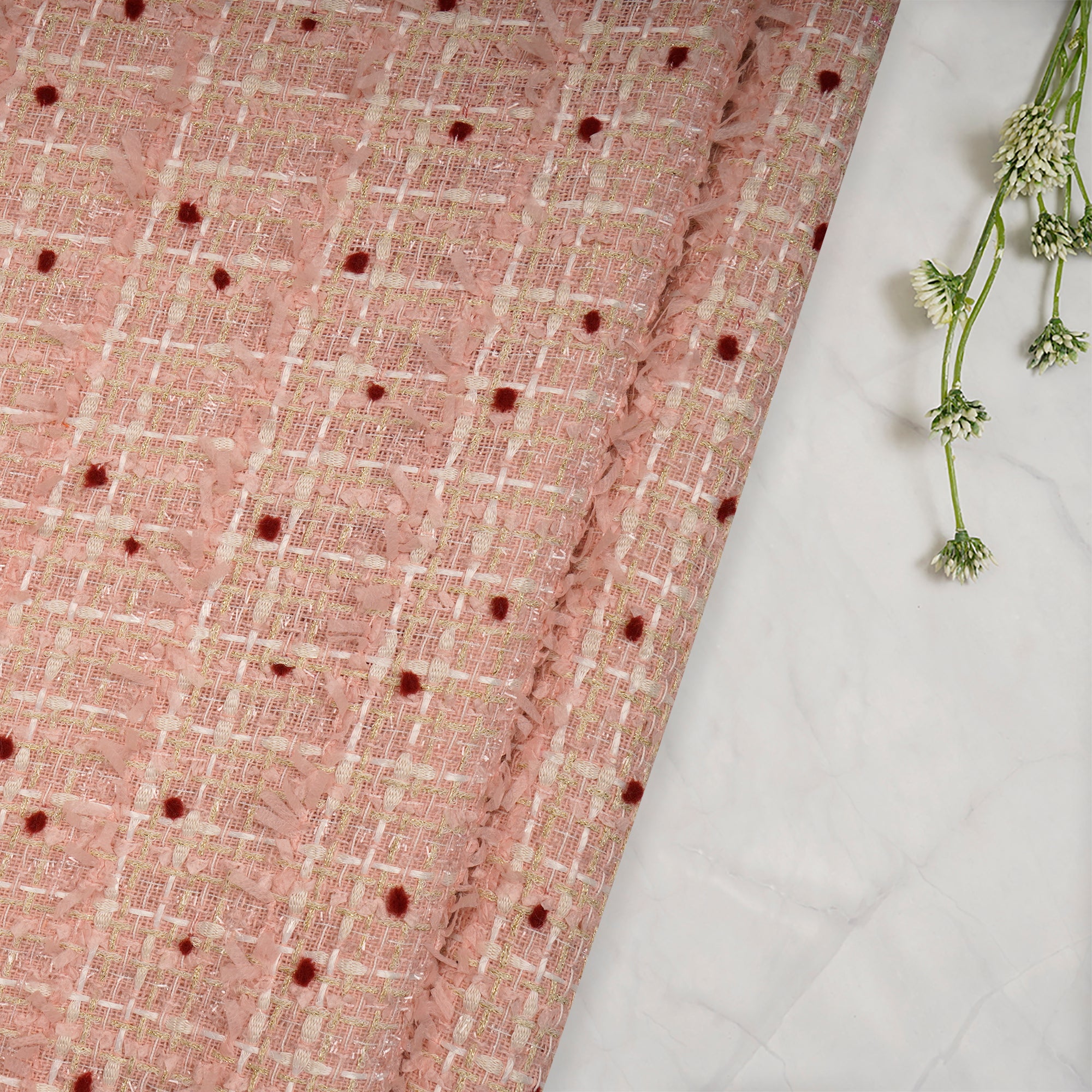 Baby Pink Premium Shimmer Metallic Tweed Fabric (60" Width)