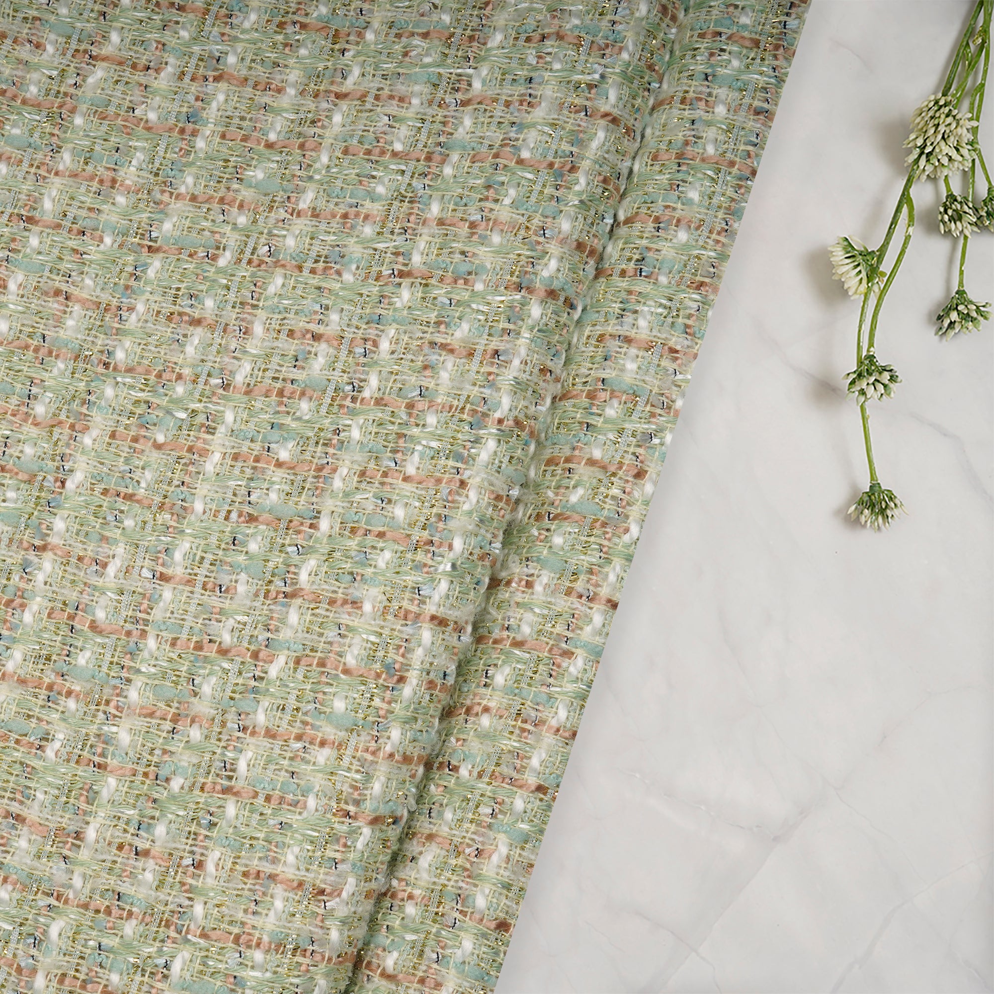 Pista Green Premium Shimmer Metallic Tweed Fabric (60" Width)