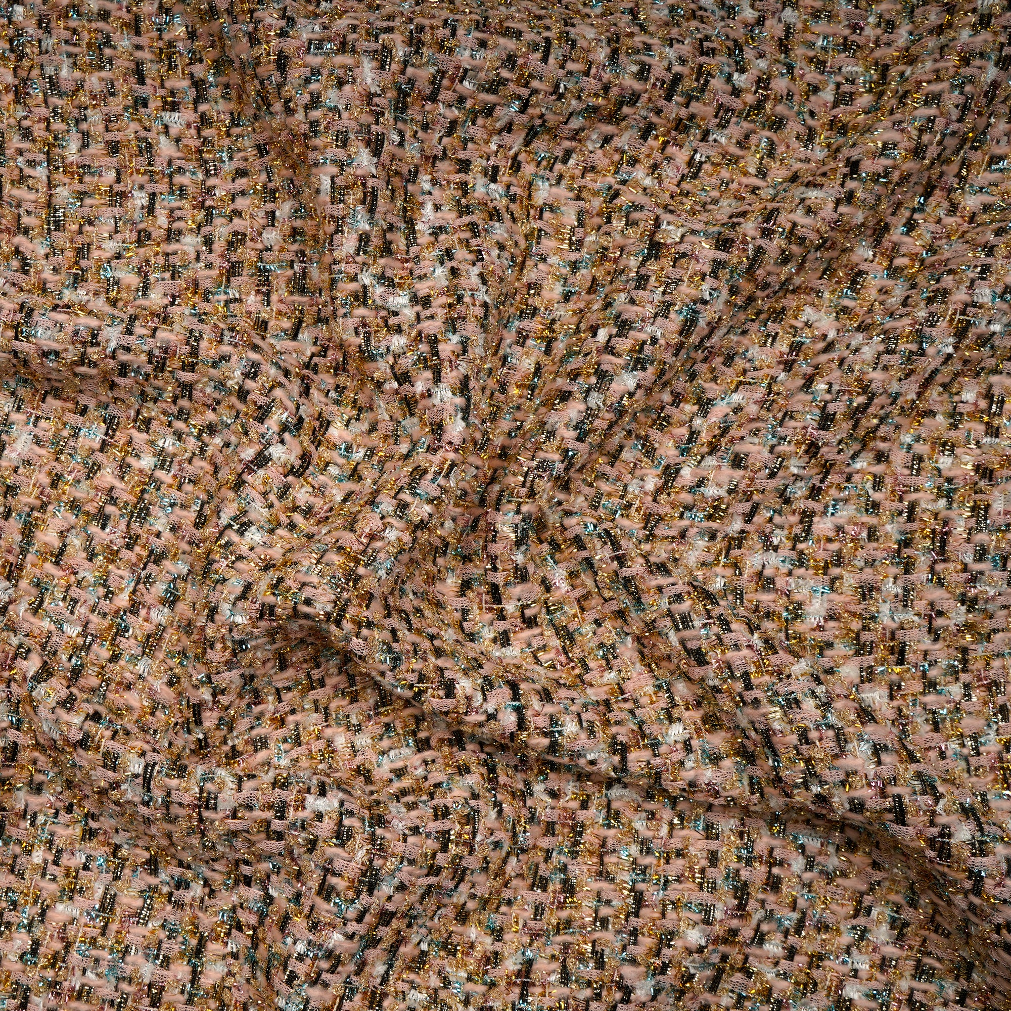 Pink-Gold Premium Shimmer Metallic Tweed Fabric (60" Width)