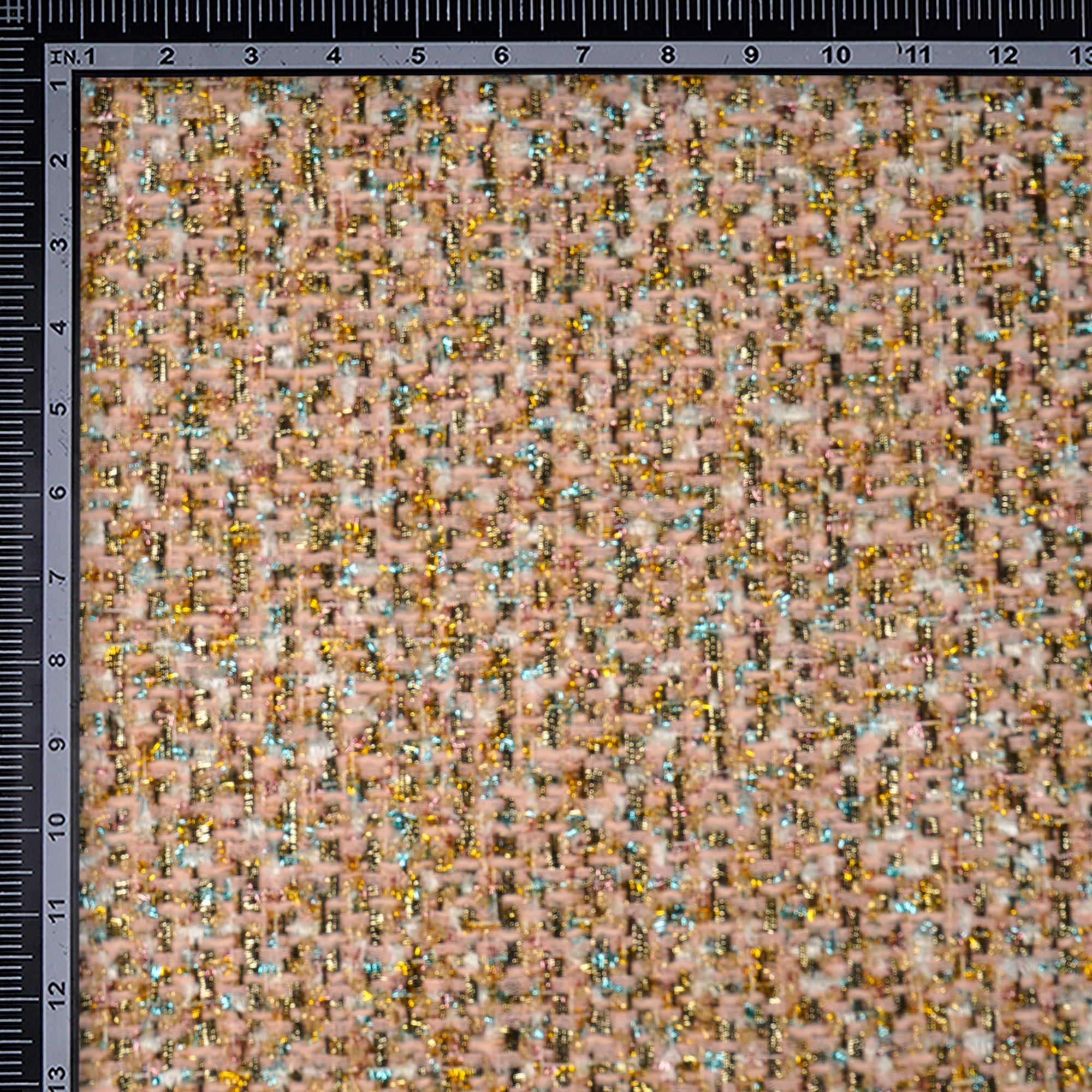 Pink-Gold Premium Shimmer Metallic Tweed Fabric (60" Width)