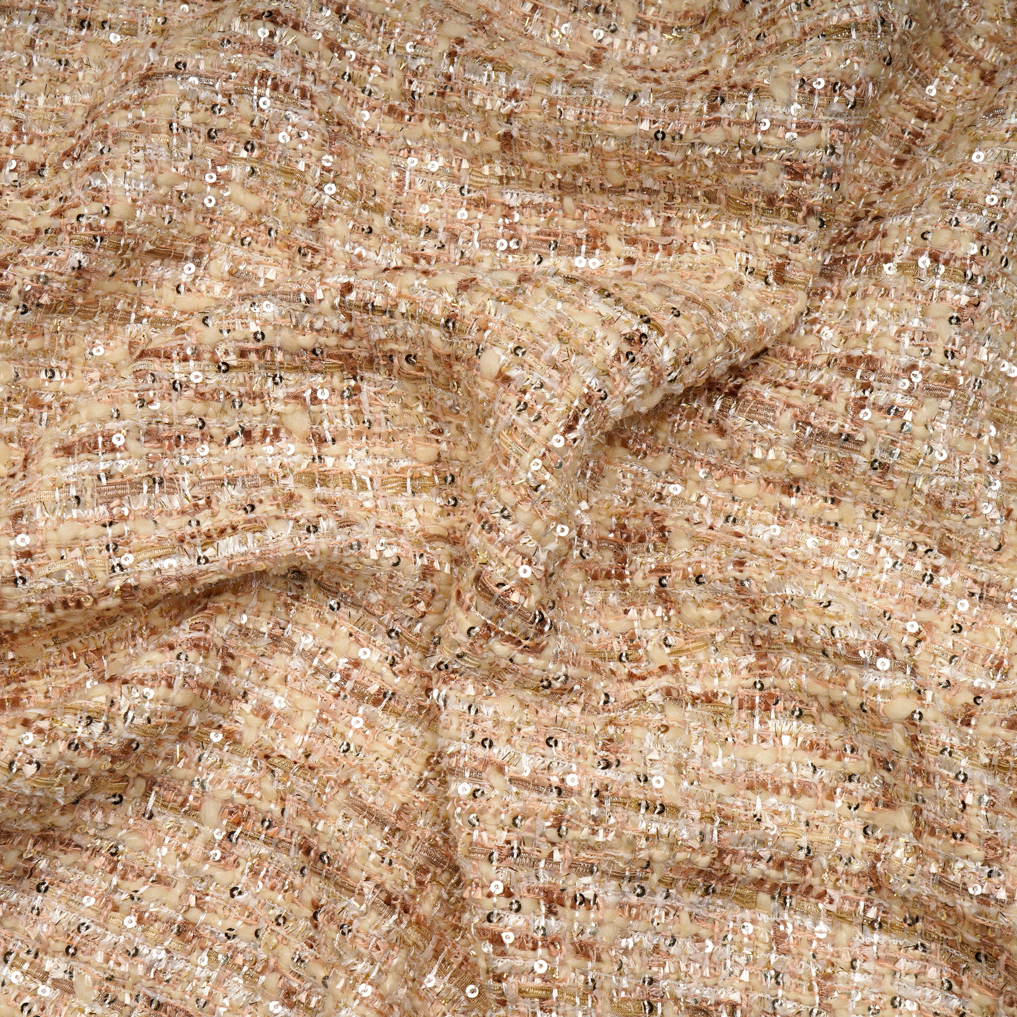 Cream Premium Shimmer Metallic Tweed Fabric (60" Width)