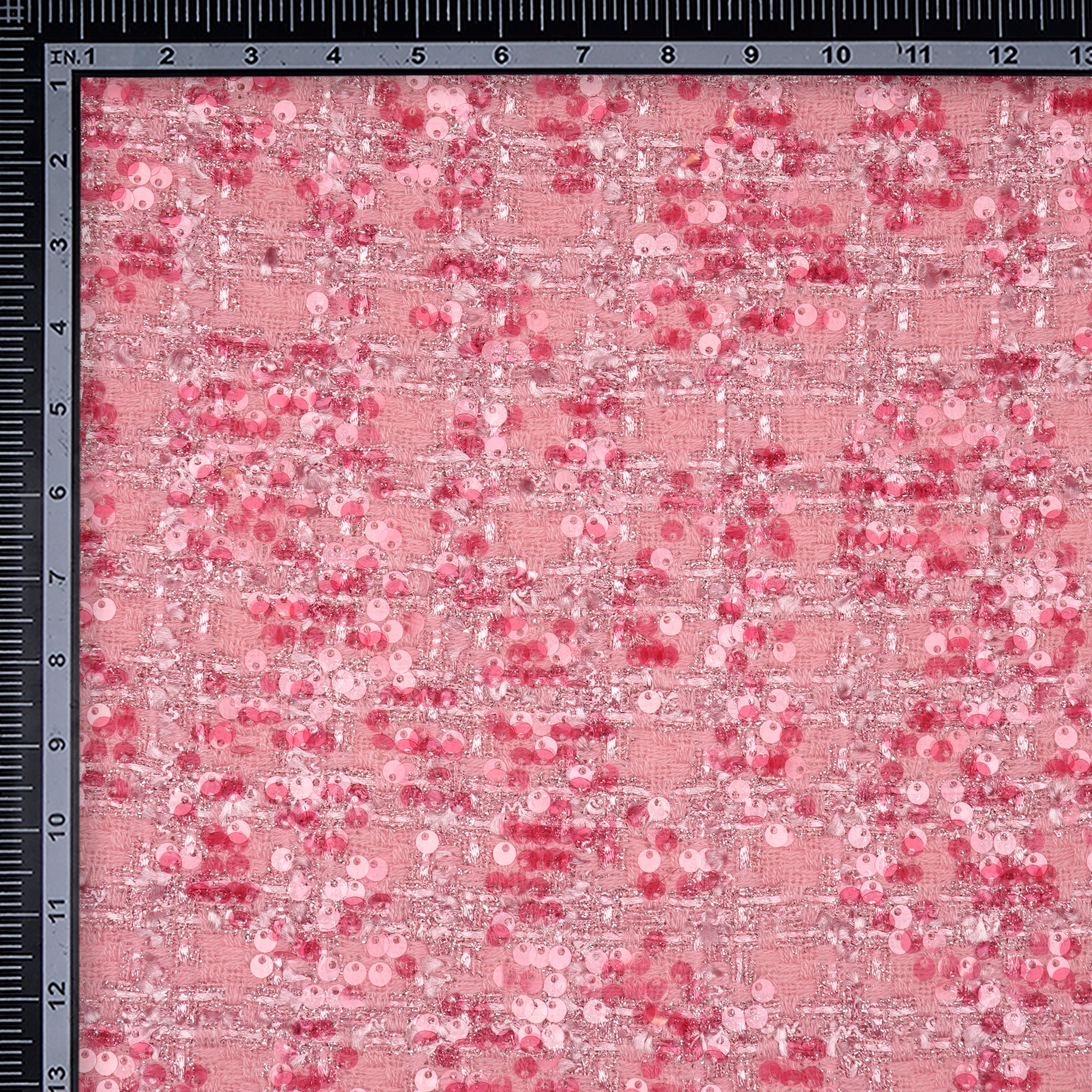 Baby Pink Premium Shimmer Metallic Tweed Fabric (60" Width)