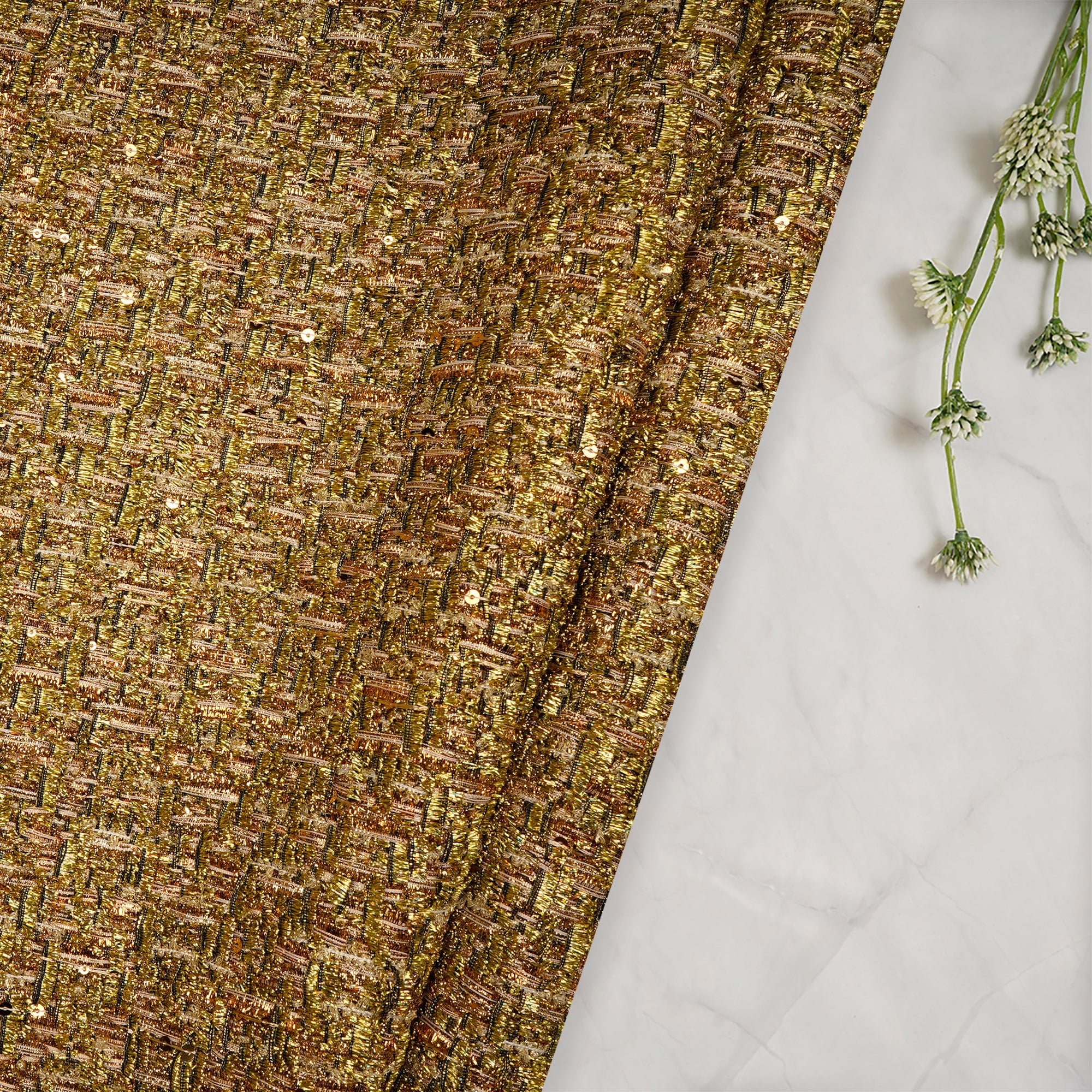 Gold Premium Shimmer Metallic Tweed Fabric (60" Width)