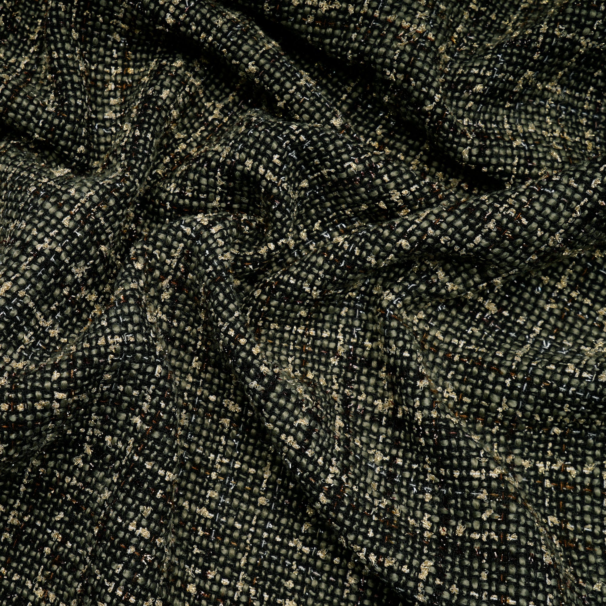 Black-Green Premium Shimmer Metallic Tweed Fabric (60" Width)