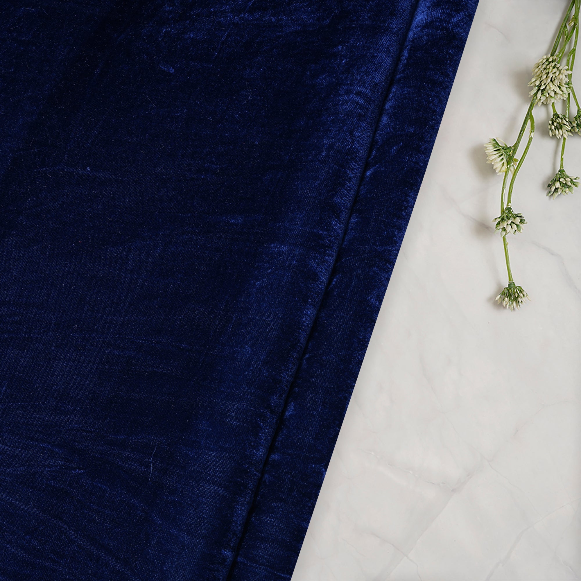 Navy Peony Imported Silk Velvet Fabric