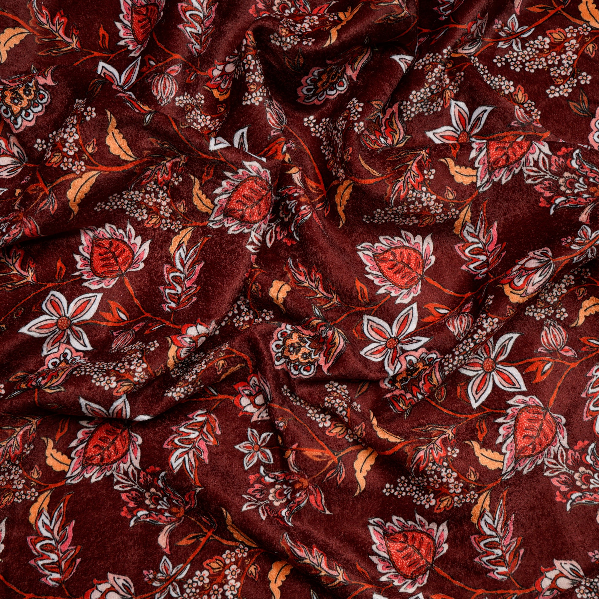 Brandy Snifter Floral Pattern Digital Printed Imported Polyester Velvet Fabric (44" Width)
