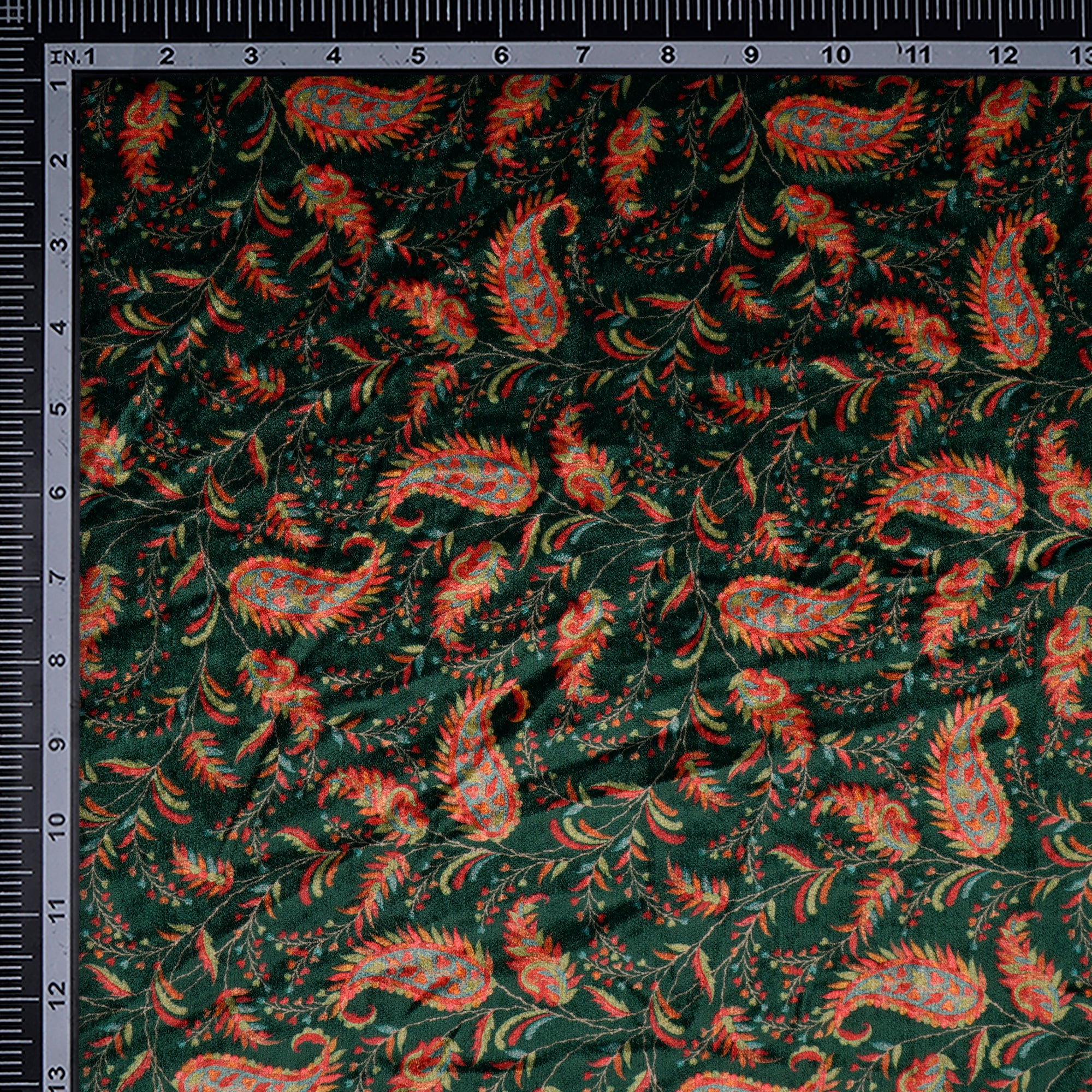 Multi Color Paisley Pattern Digital Printed Imported Polyester Velvet Fabric (44" Width)