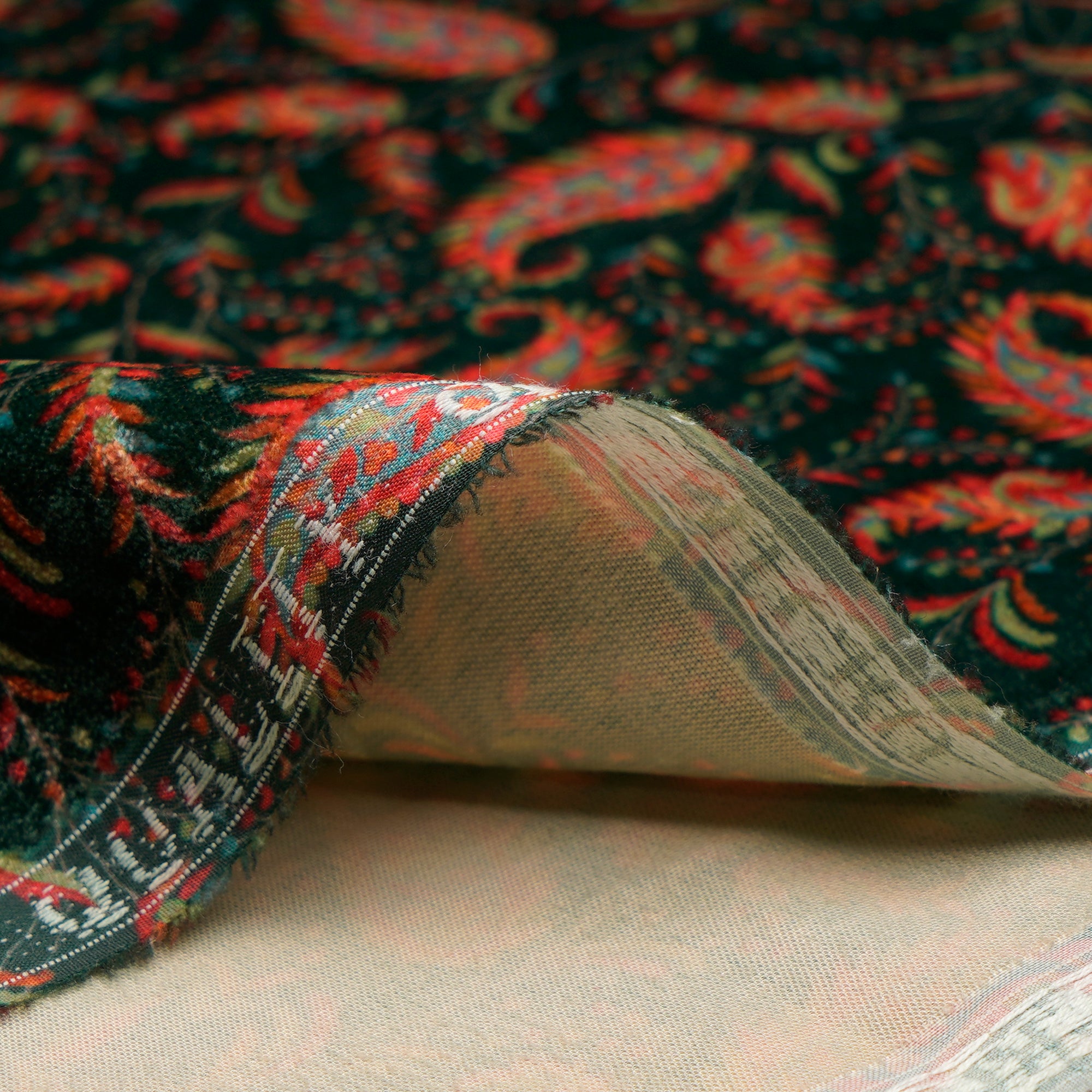 Multi Color Paisley Pattern Digital Printed Imported Polyester Velvet Fabric (44" Width)