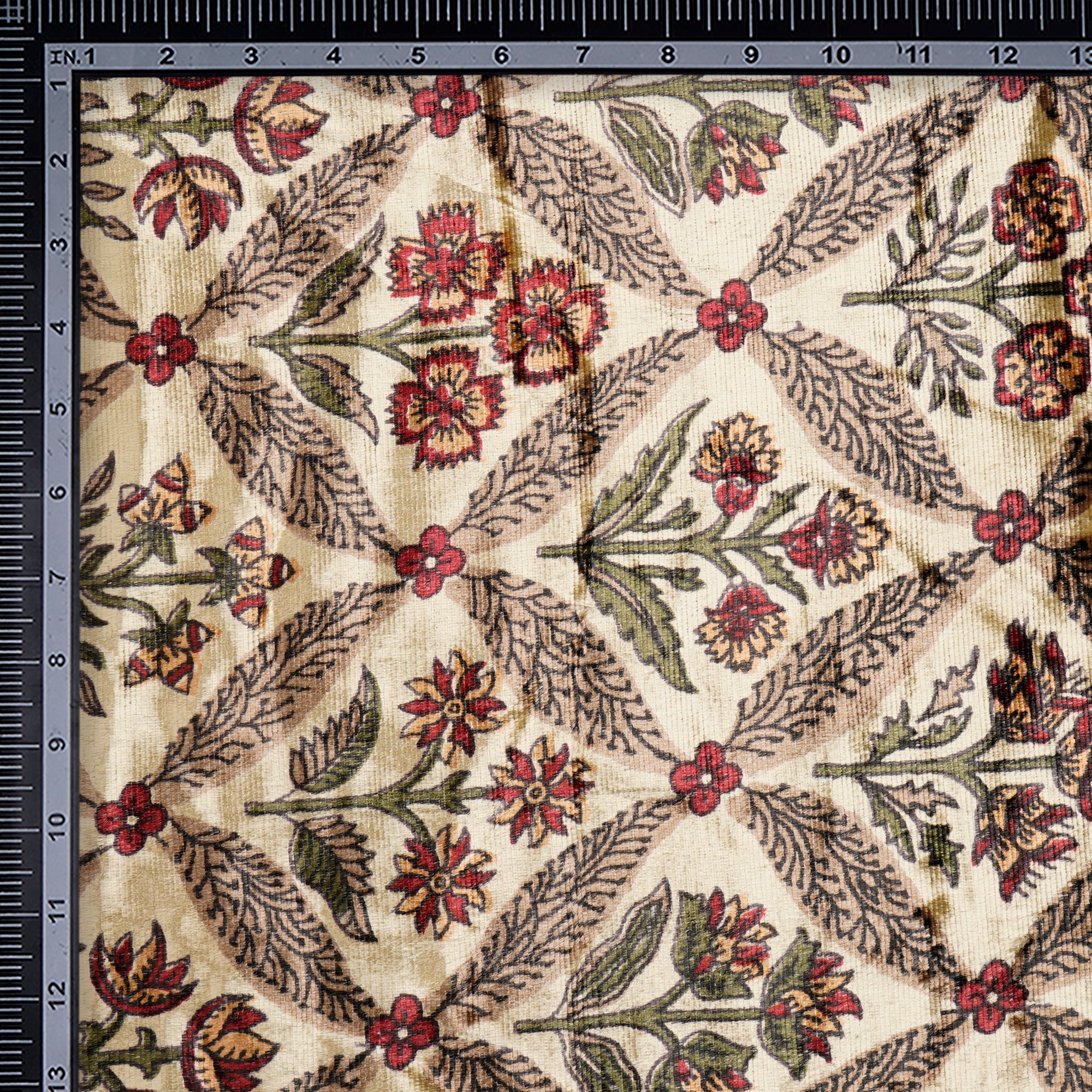 Cream Floral Pattern Digital Printed Imported Polyester Velvet Fabric (44" Width)