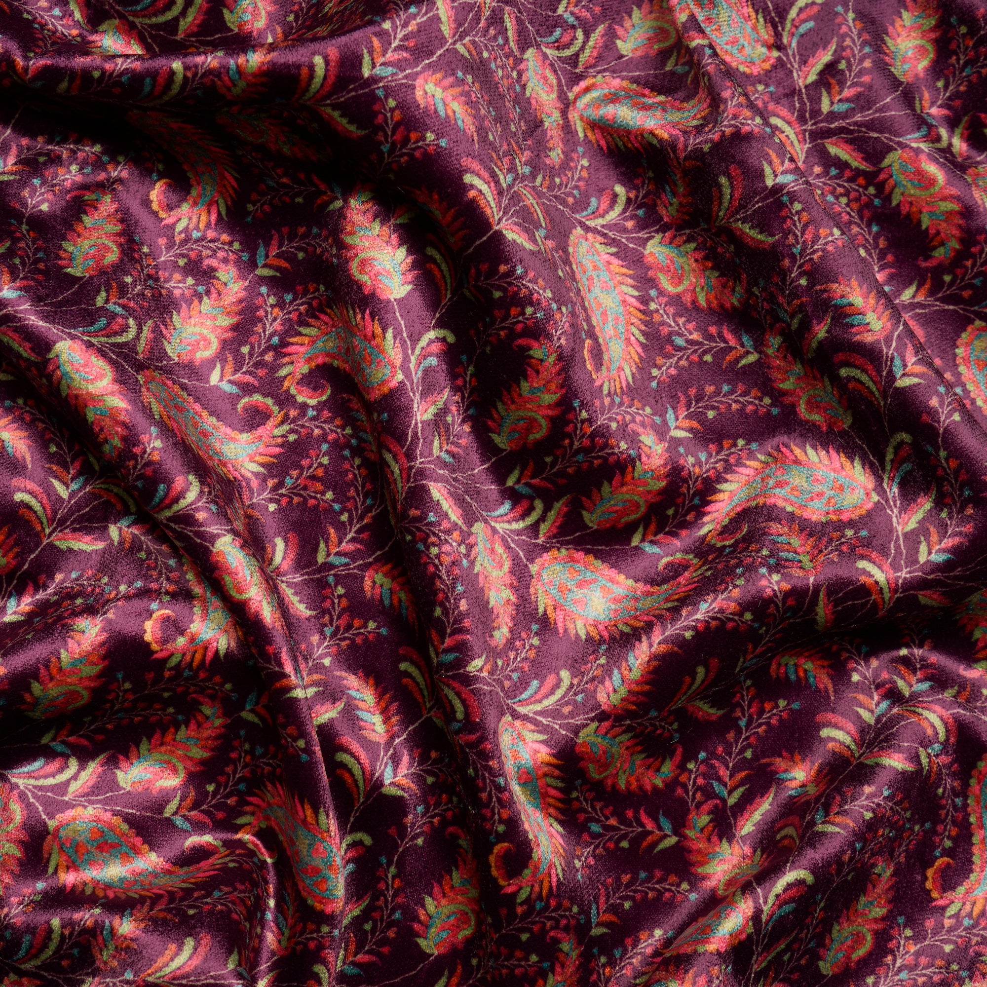 Multi Color Paisley Pattern Digital Printed Imported Polyester Velvet Fabric (44" Width)