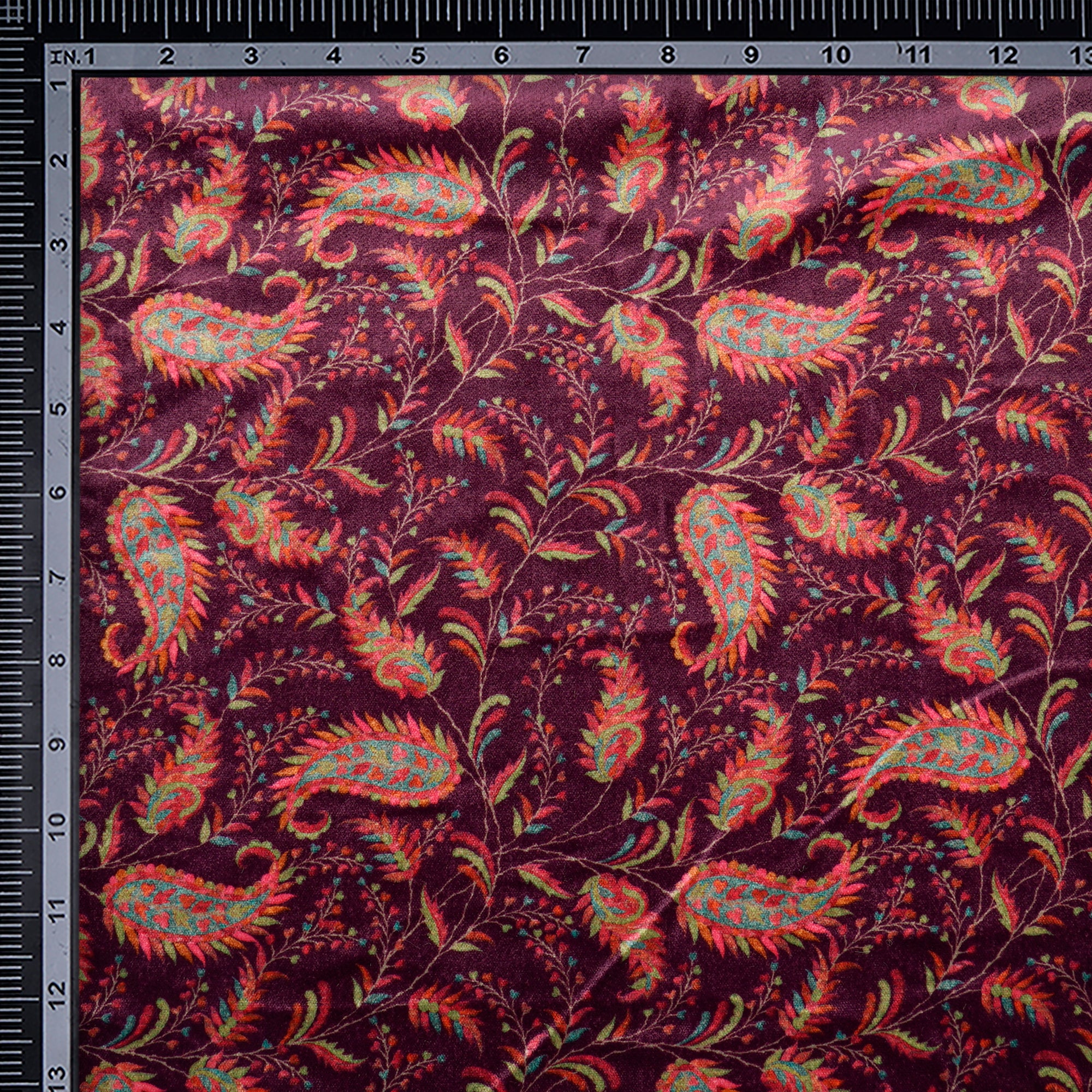 Multi Color Paisley Pattern Digital Printed Imported Polyester Velvet Fabric (44" Width)