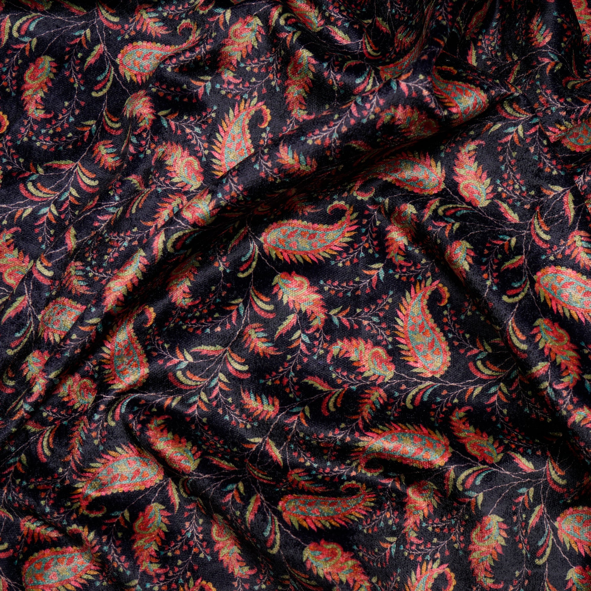 Multi Color Paisley Pattern Digital Printed Imported Polyester Velvet Fabric (44" Width)