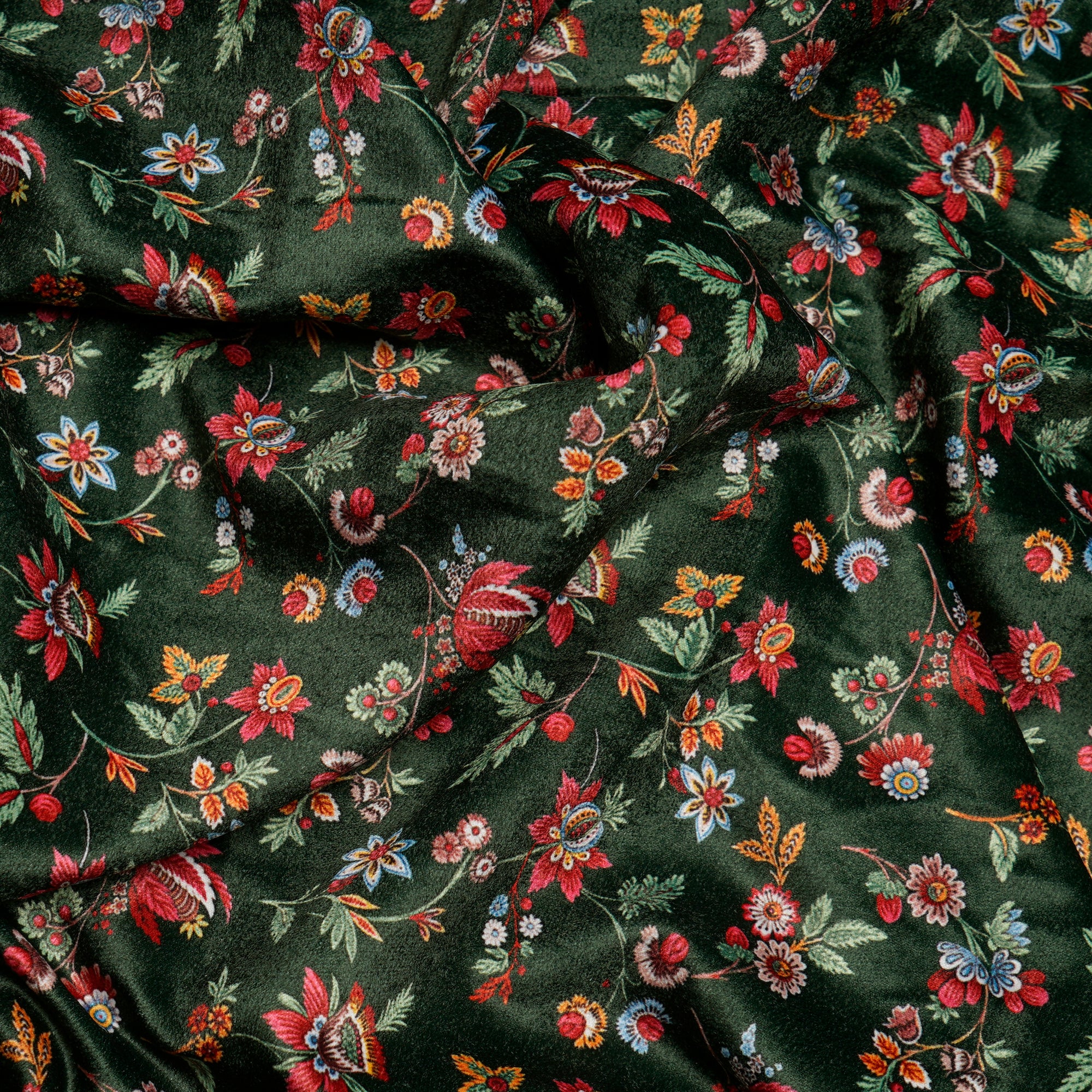 Greener Pastures Floral Pattern Digital Printed Imported Polyester Velvet Fabric (44" Width)