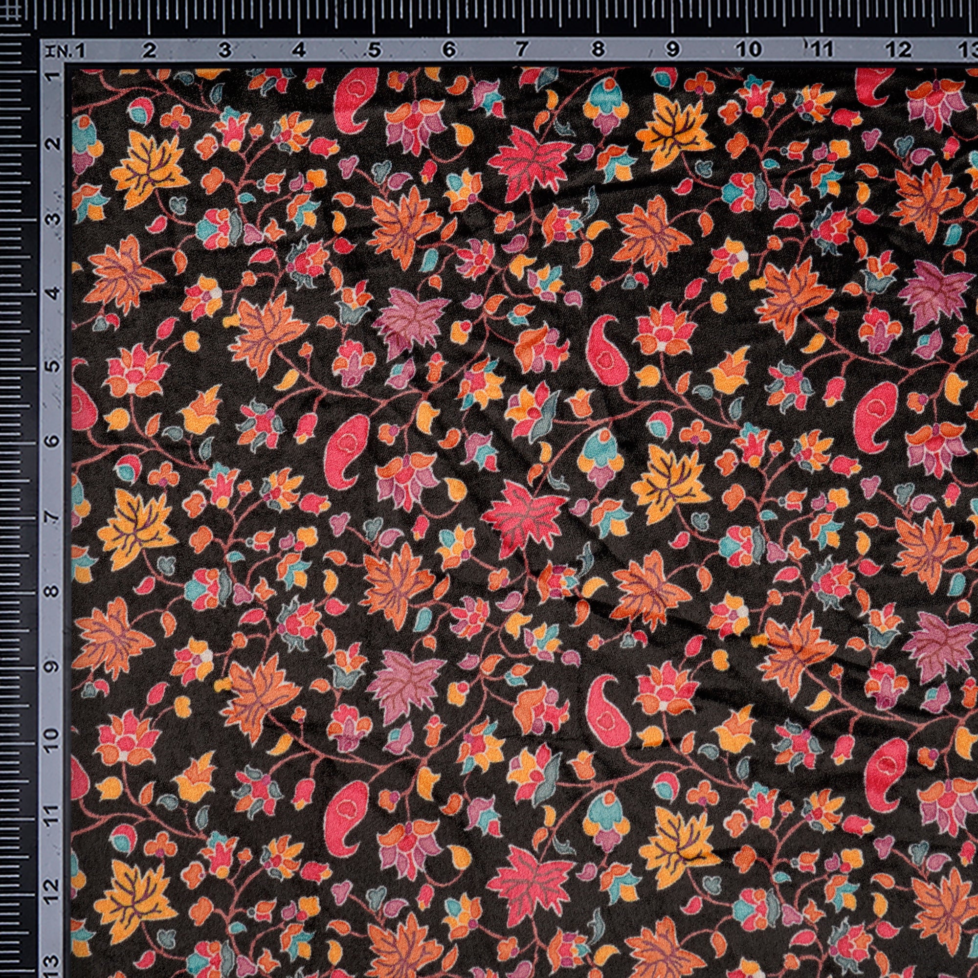 Multi Color Floral Pattern Digital Printed Imported Polyester Velvet Fabric (44" Width)
