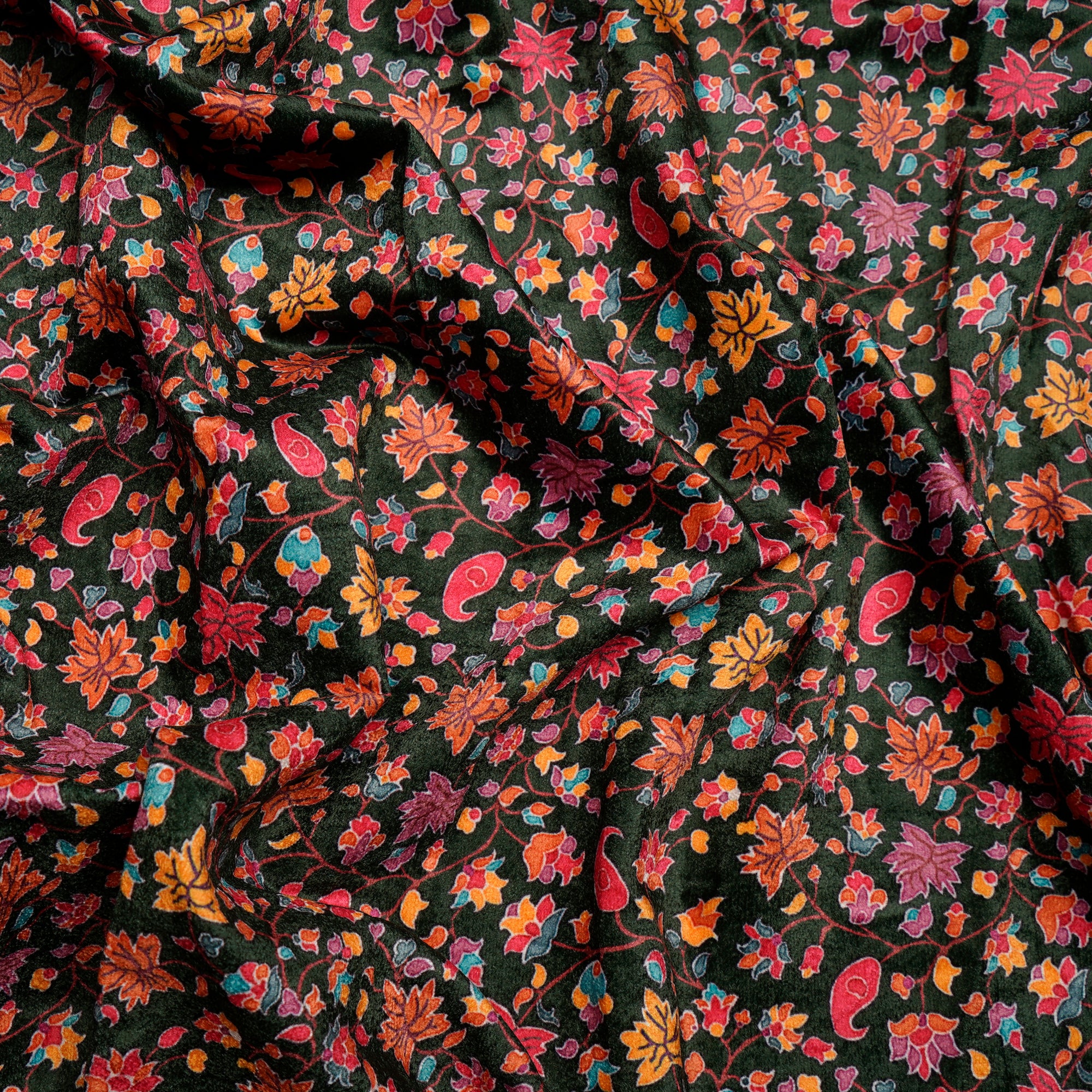 Multi Color Floral Pattern Digital Printed Imported Polyester Velvet Fabric (44" Width)