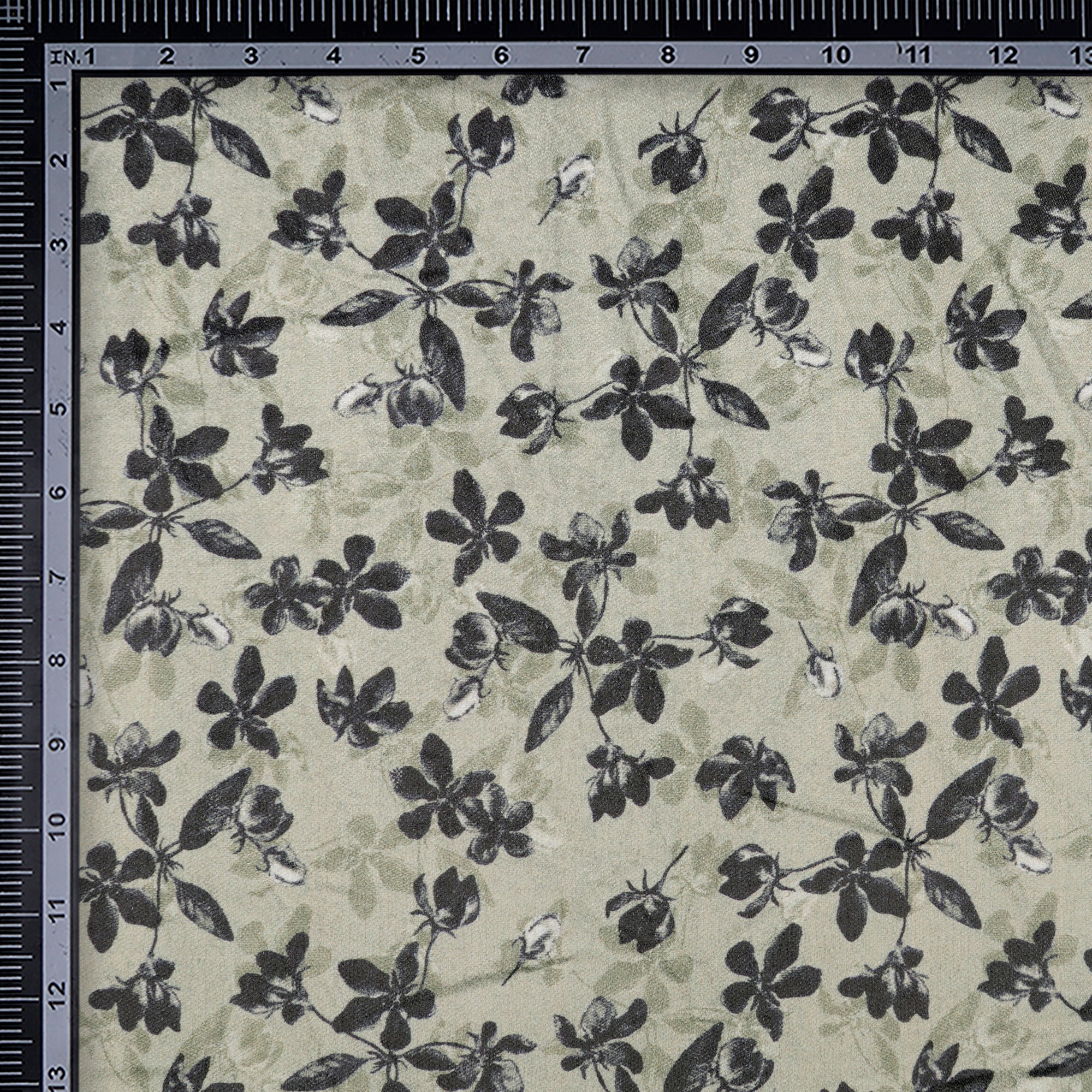 Green Tint Floral Pattern Digital Printed Imported Polyester Velvet Fabric (44" Width)