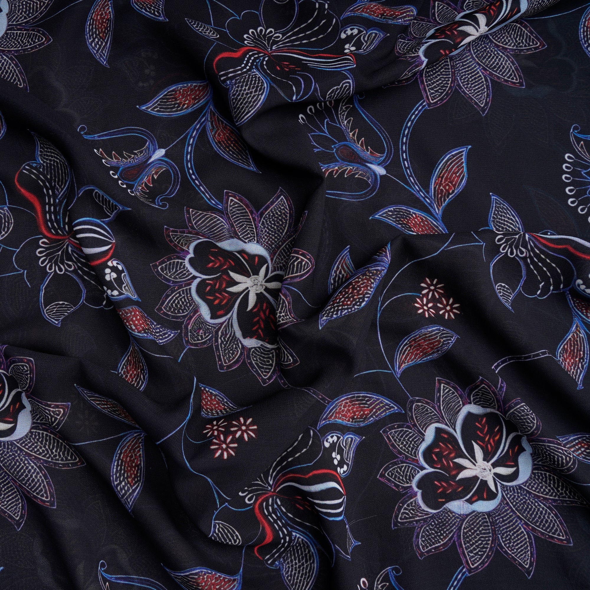 Black Floral Pattern Digital Print Imported Royal Georgette Fabric