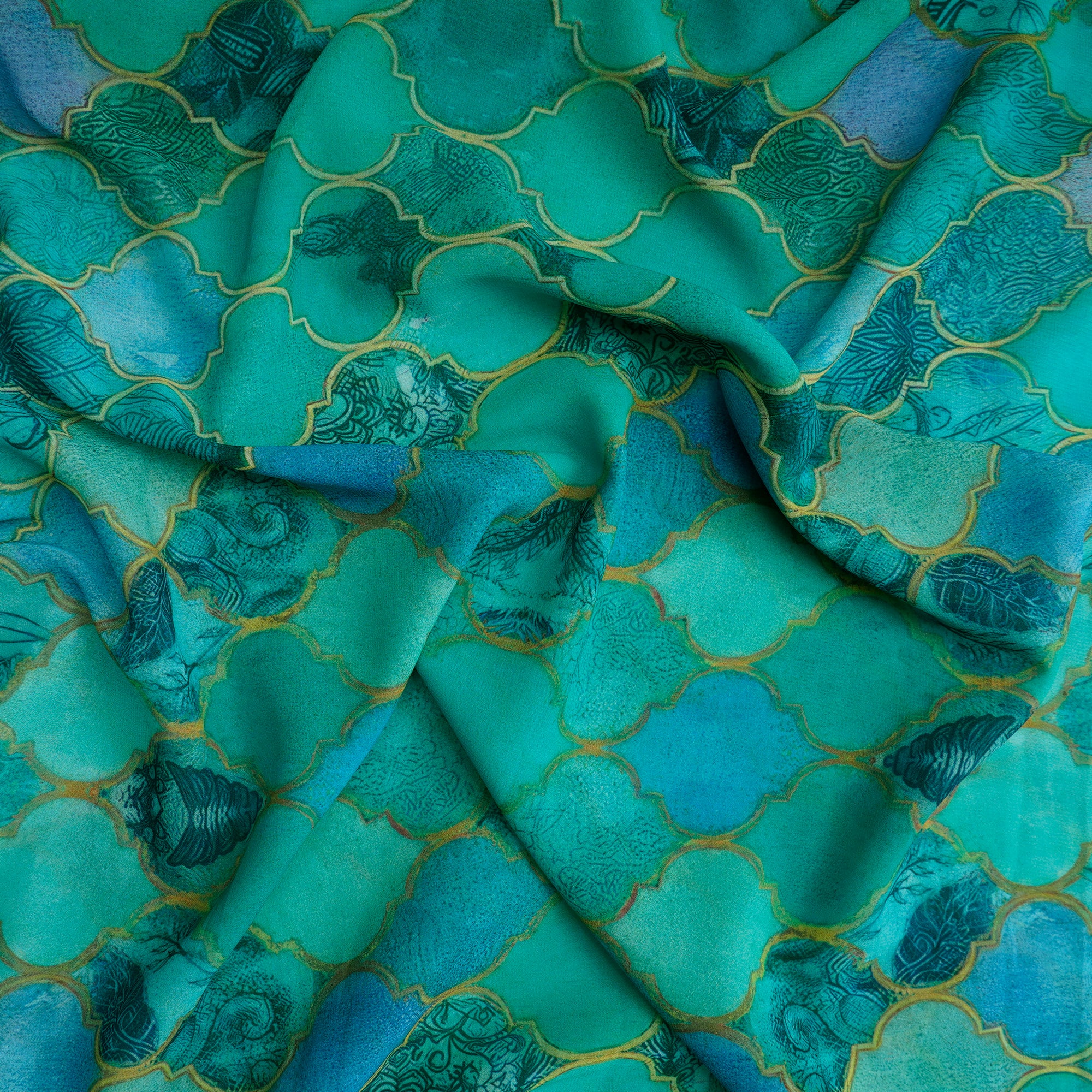 Green Animated Pattern Digital Print Imported Royal Georgette Fabric