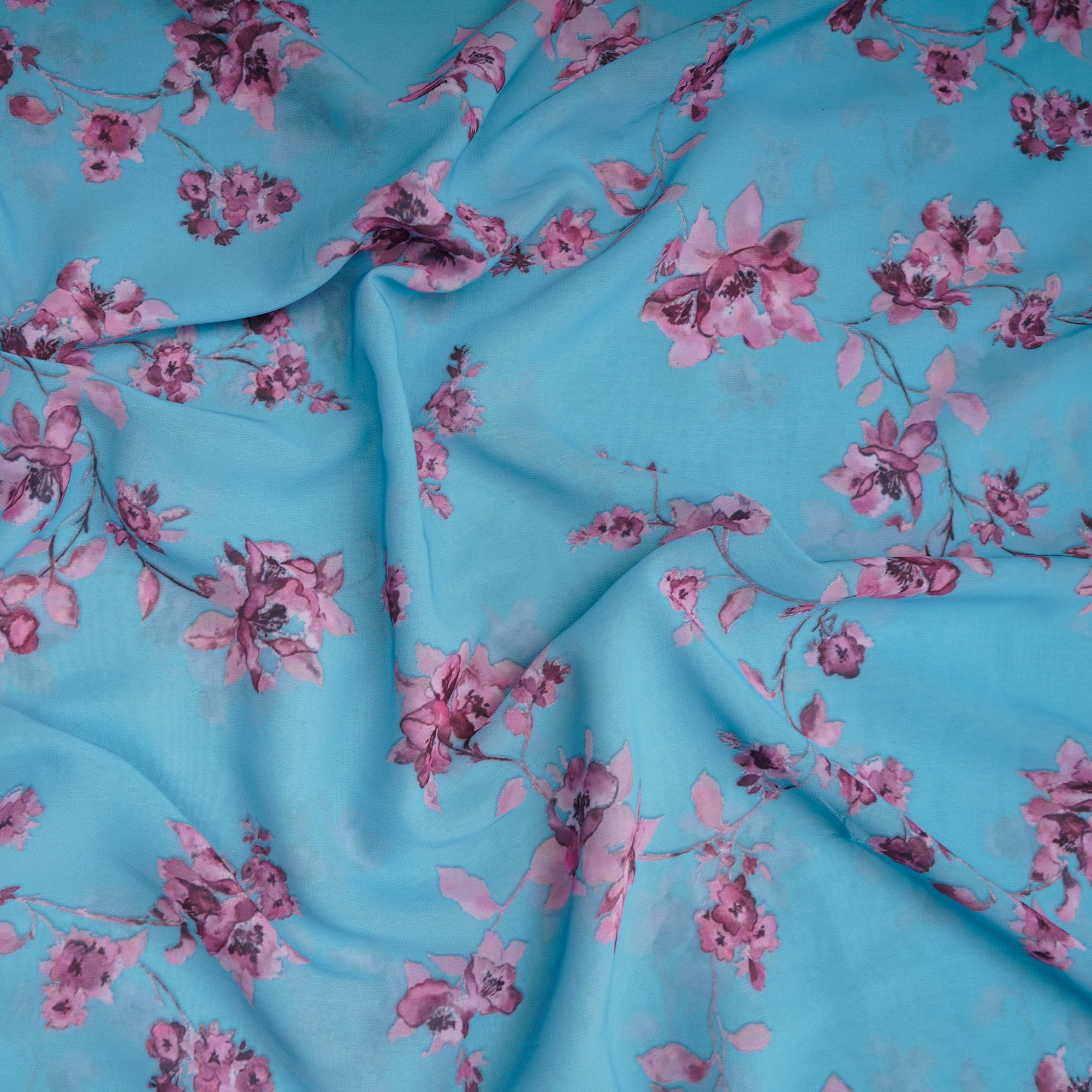 Ice Blue Floral Pattern Digital Print Imported Royal Georgette Fabric