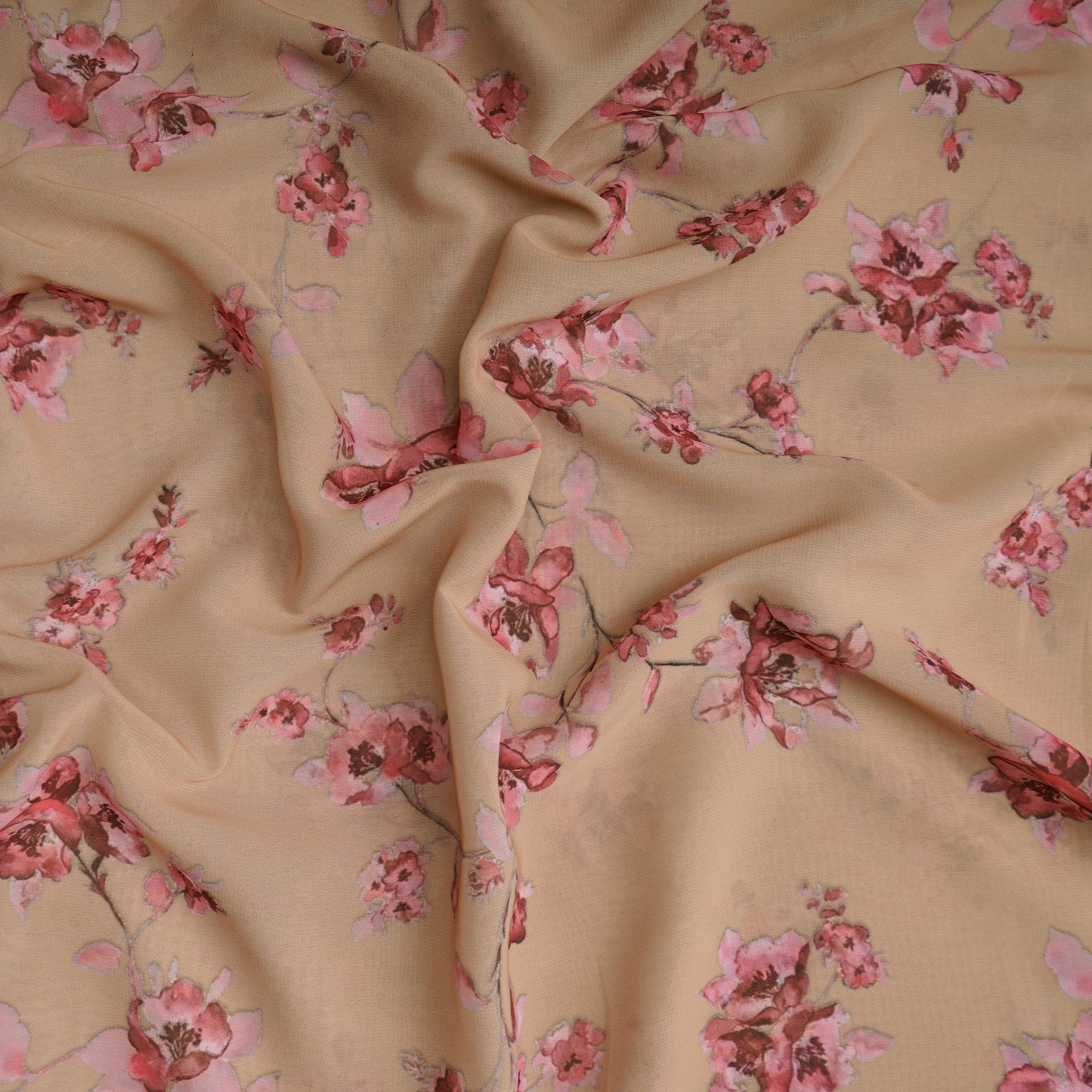 Beige Floral Pattern Digital Print Imported Royal Georgette Fabric