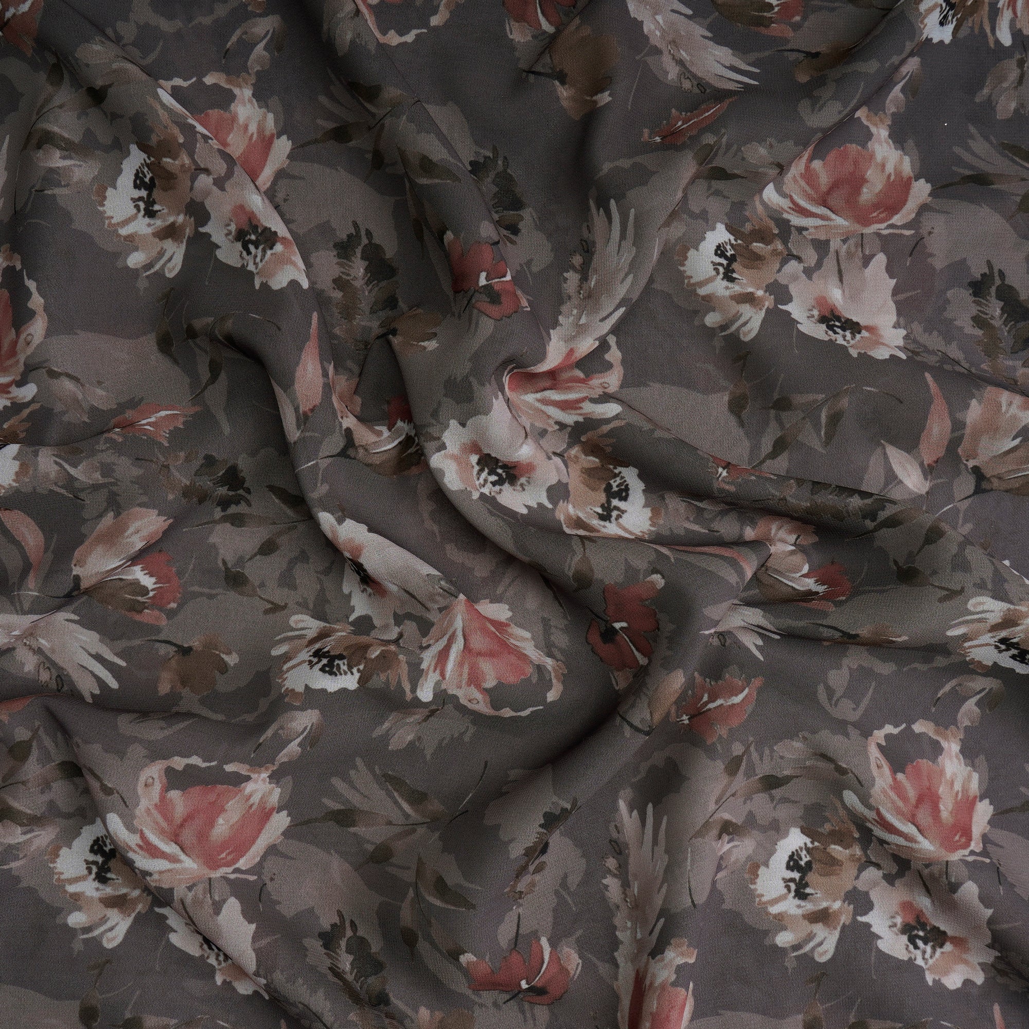 Grey Floral Pattern Digital Print Imported Royal Georgette Fabric