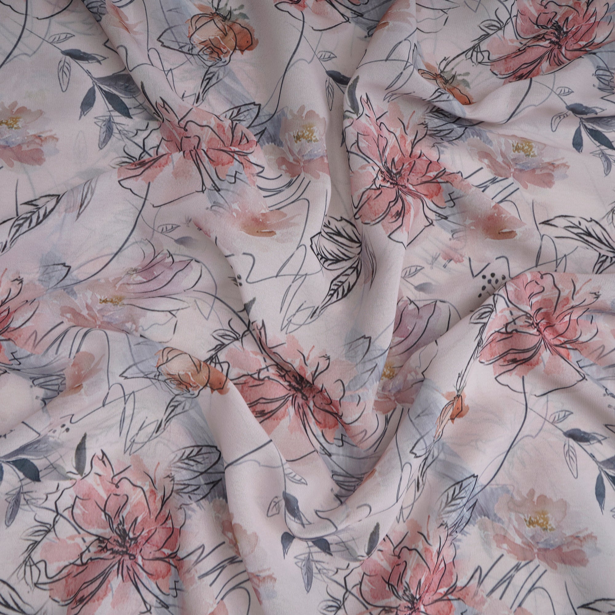 Tint Pink Floral Pattern Digital Print Imported Royal Georgette Fabric