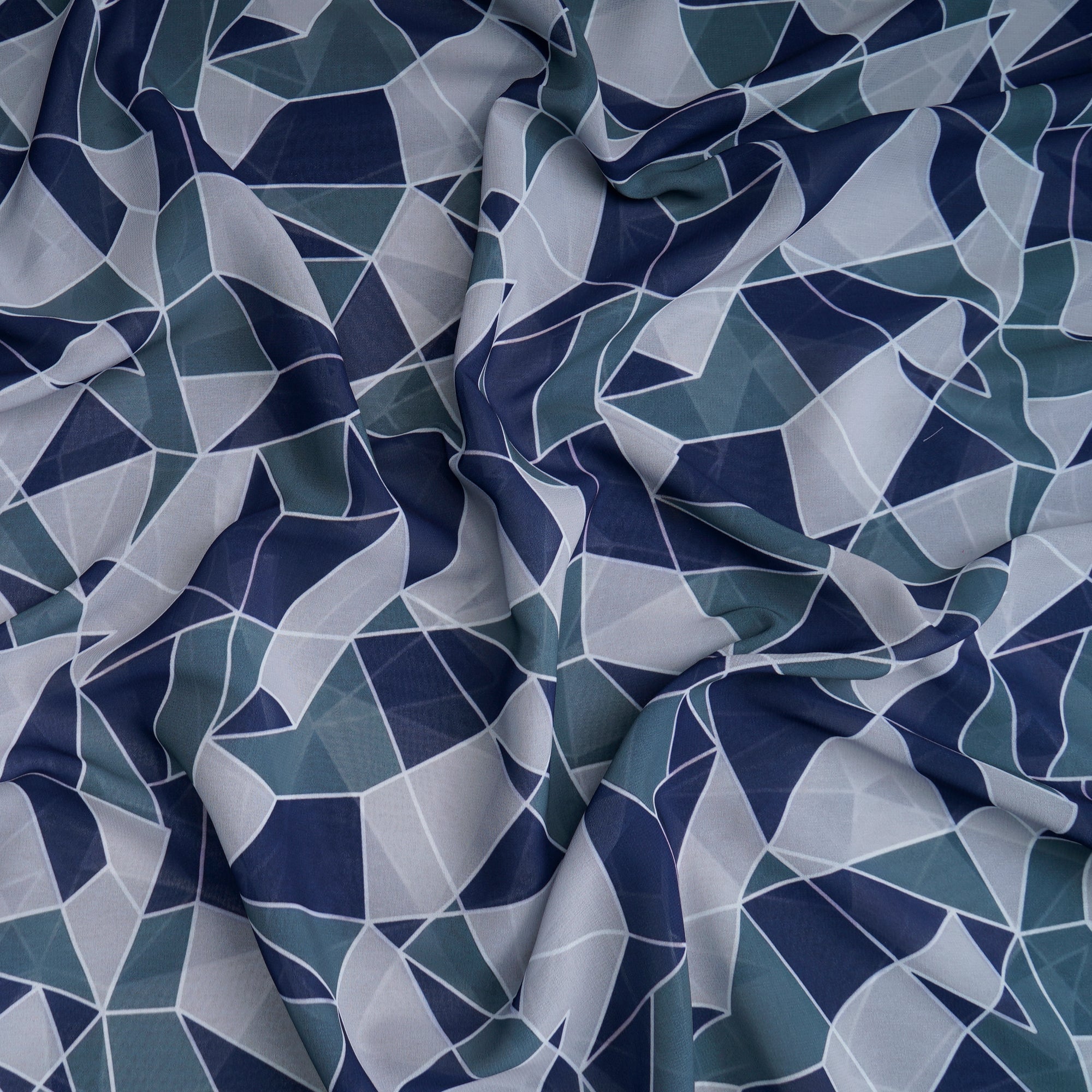 Blue Geometric Pattern Digital Print Imported Royal Georgette Fabric