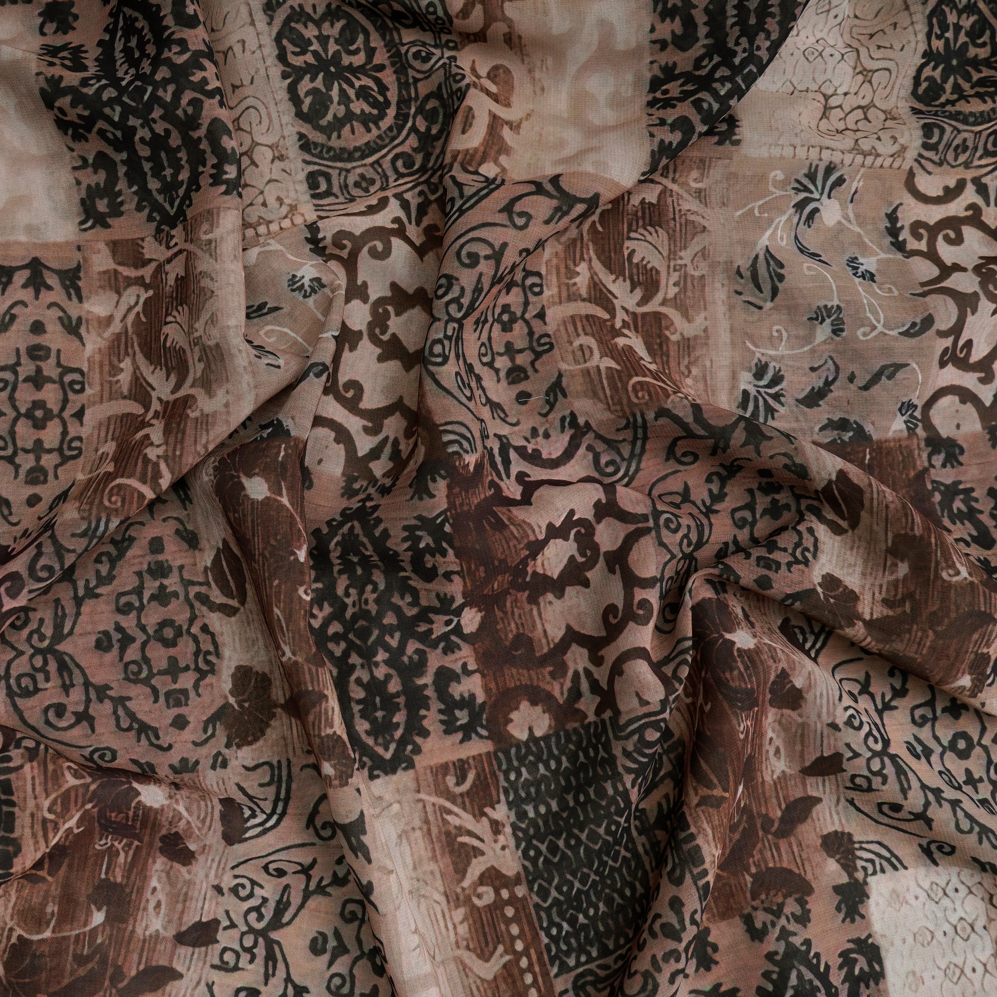 Light Brown Traditional Pattern Digital Print Imported Royal Georgette Fabric