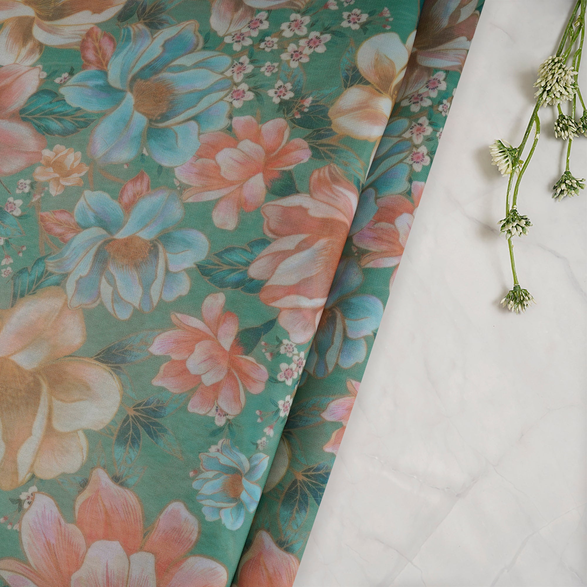 Mint Green Floral Pattern Digital Print Imported Royal Georgette Fabric