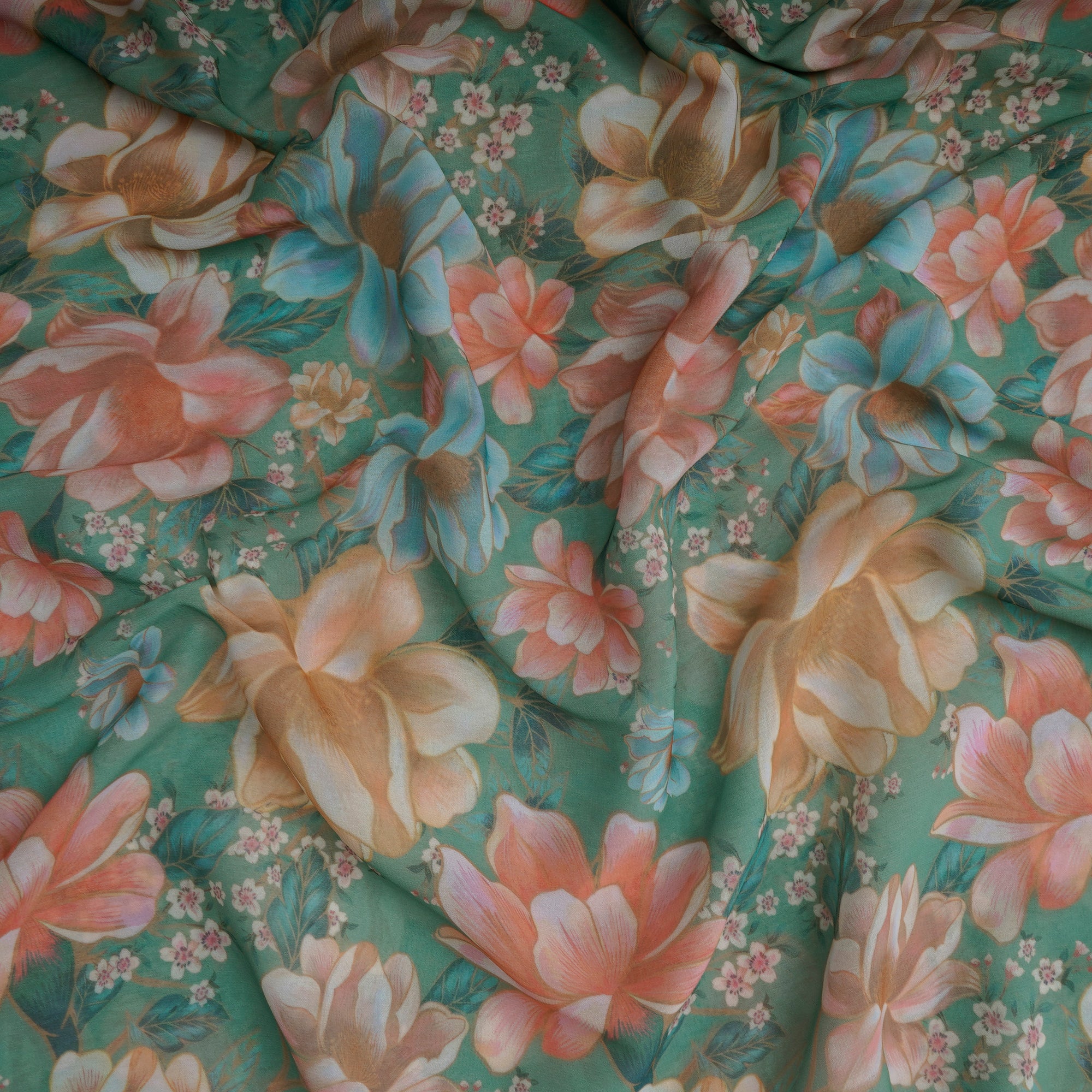 Mint Green Floral Pattern Digital Print Imported Royal Georgette Fabric