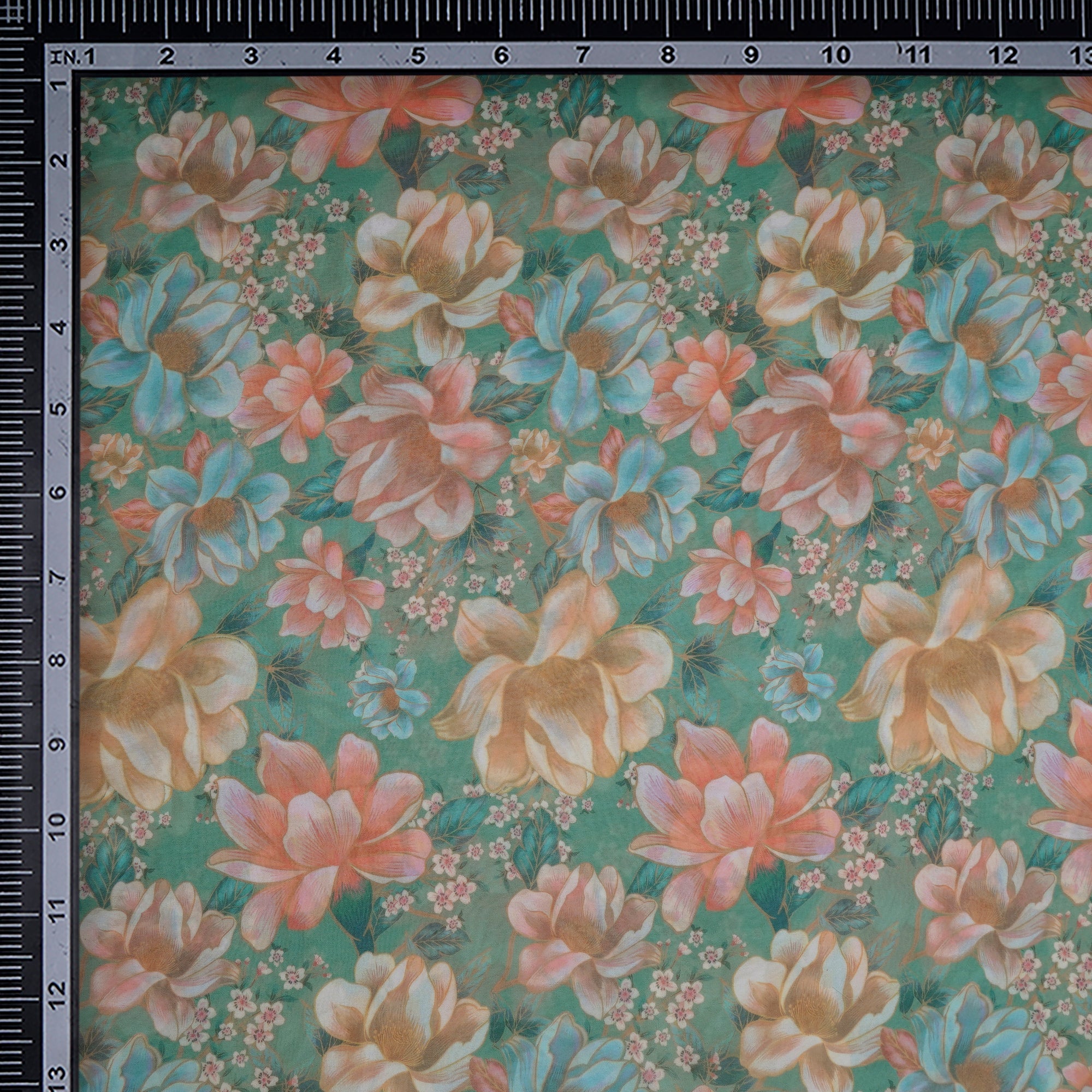 Mint Green Floral Pattern Digital Print Imported Royal Georgette Fabric