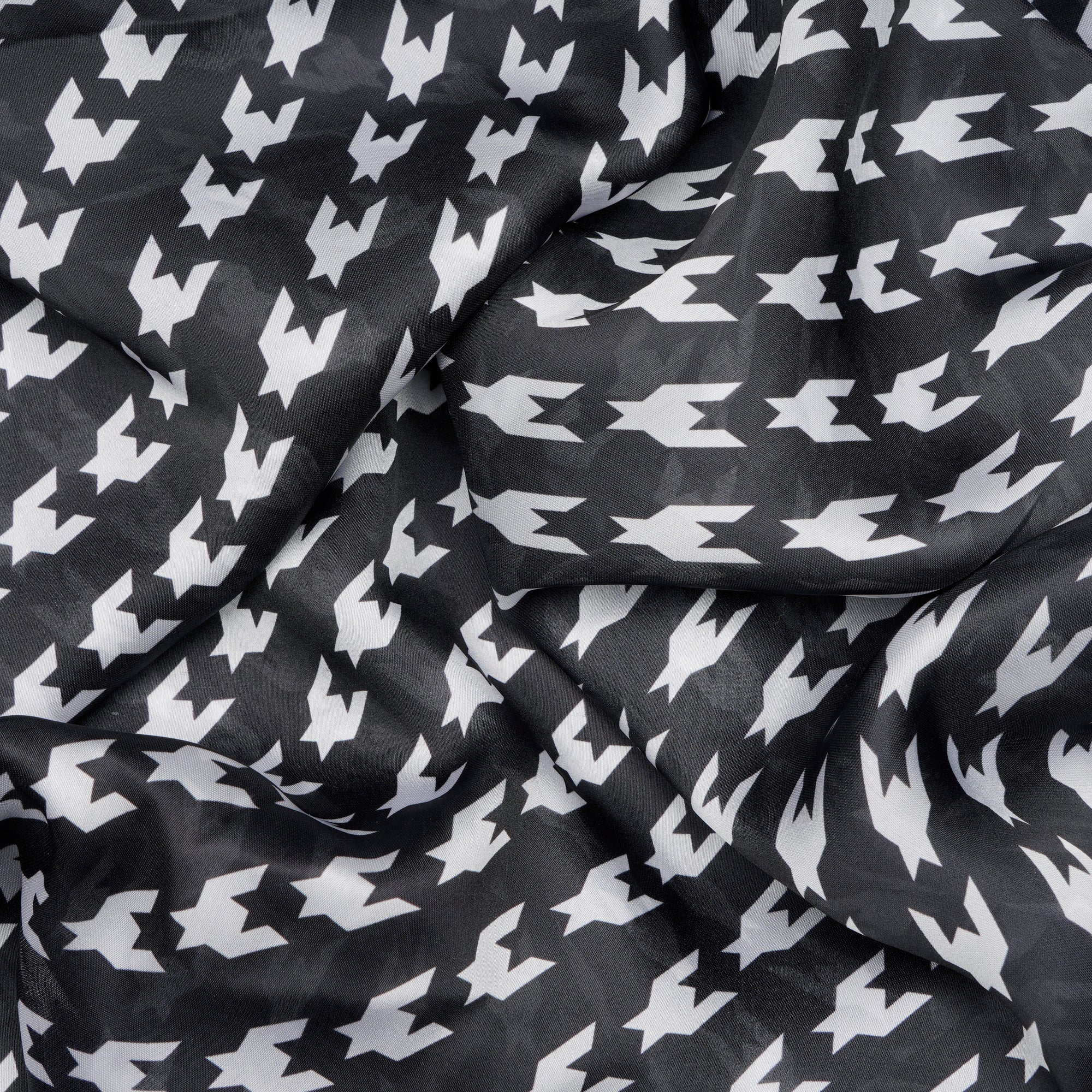 Black-White Geometric Pattern Digital Printed Georgette Satin Fabric
