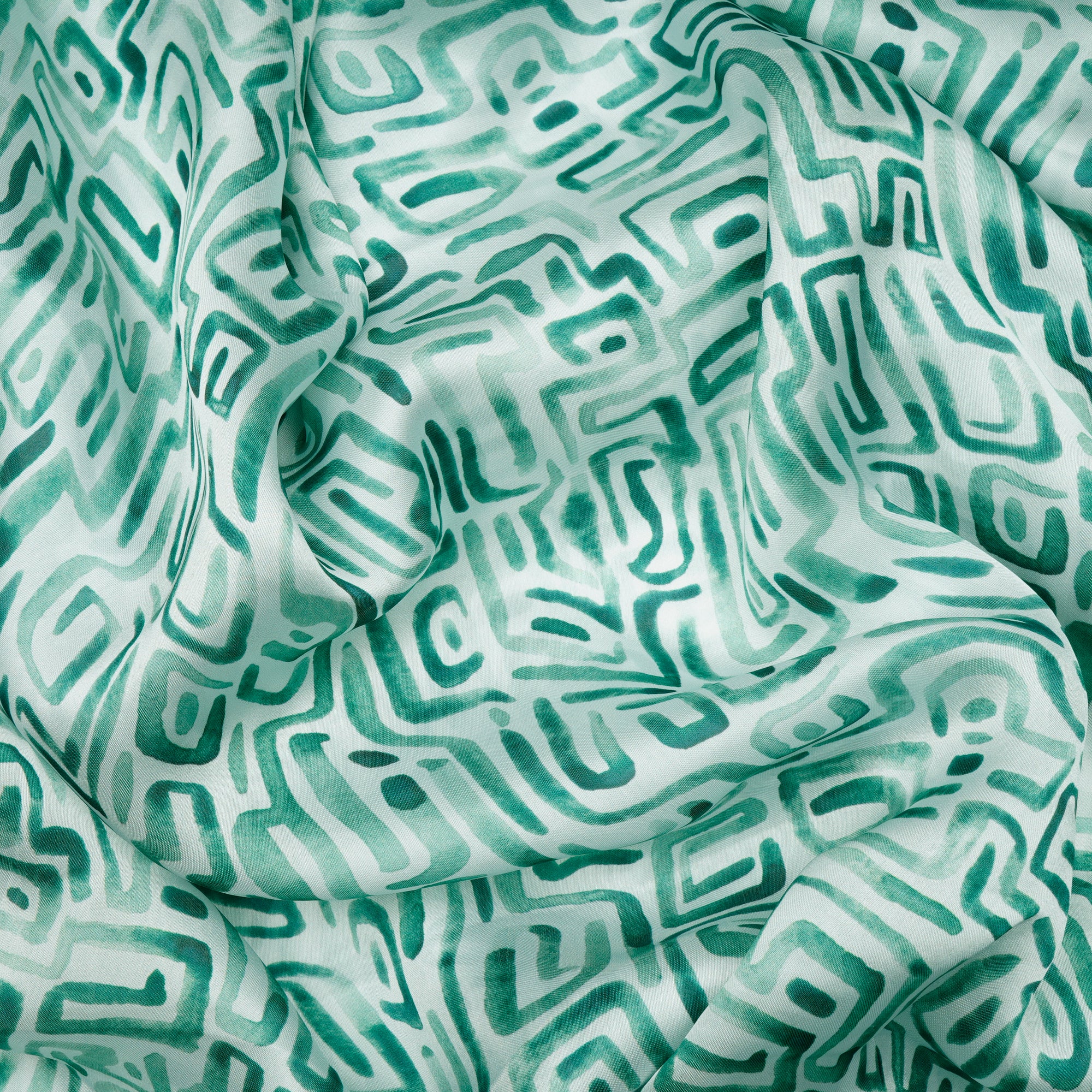White-Green Geometric Pattern Digital Printed Georgette Satin Fabric